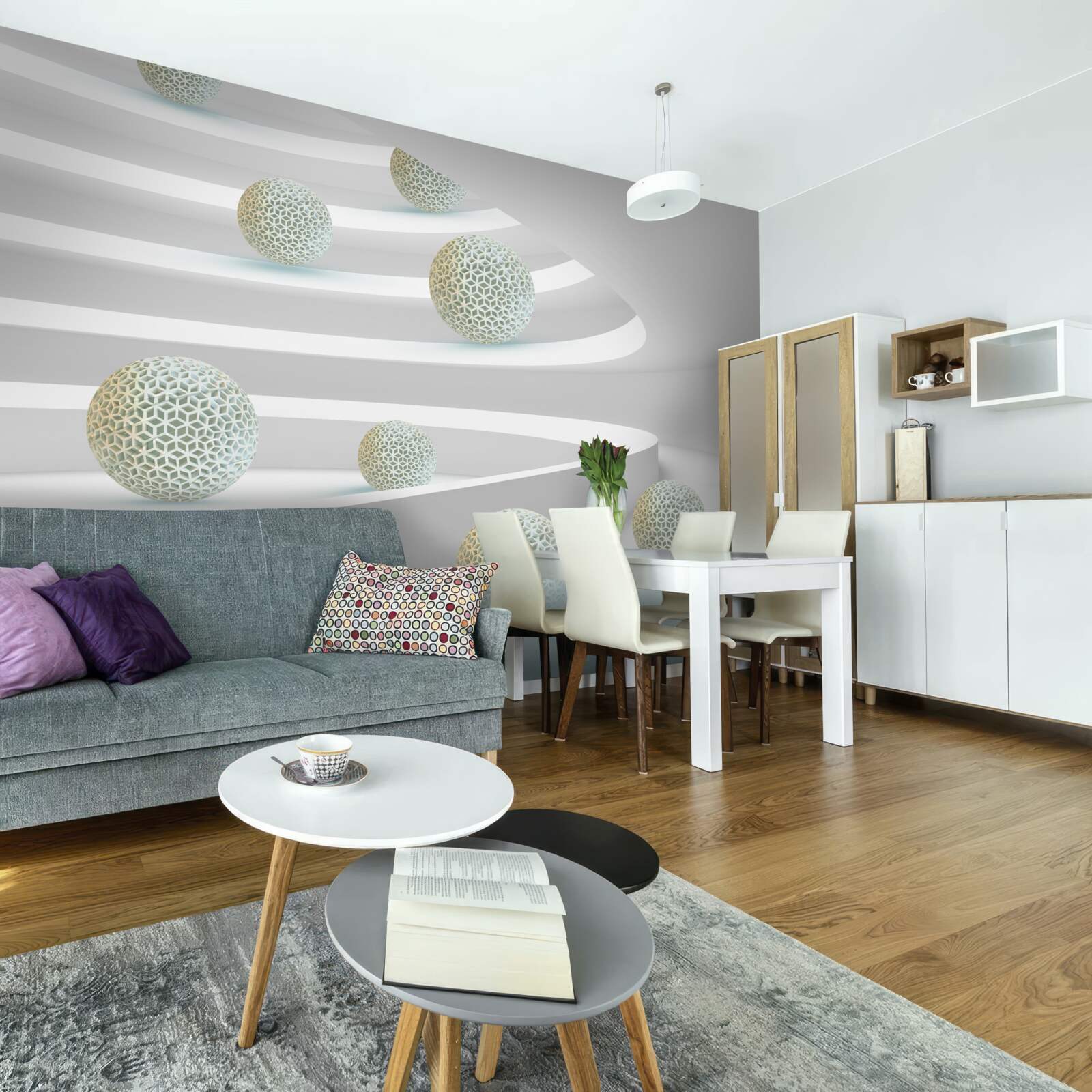 Fotobehang ballen vallen naar beneden in cirkelvormige sporen