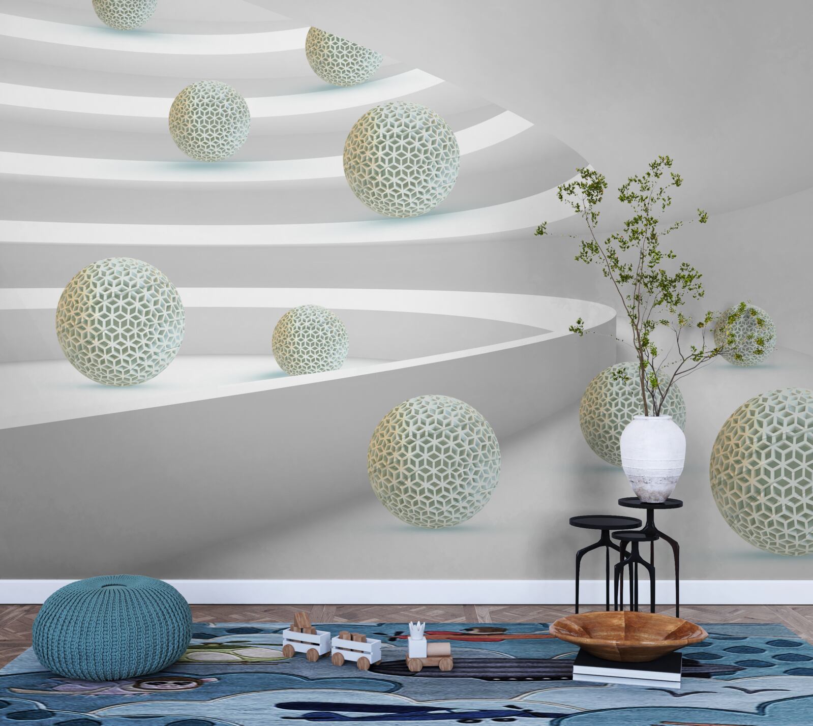 Fotobehang ballen vallen naar beneden in cirkelvormige sporen