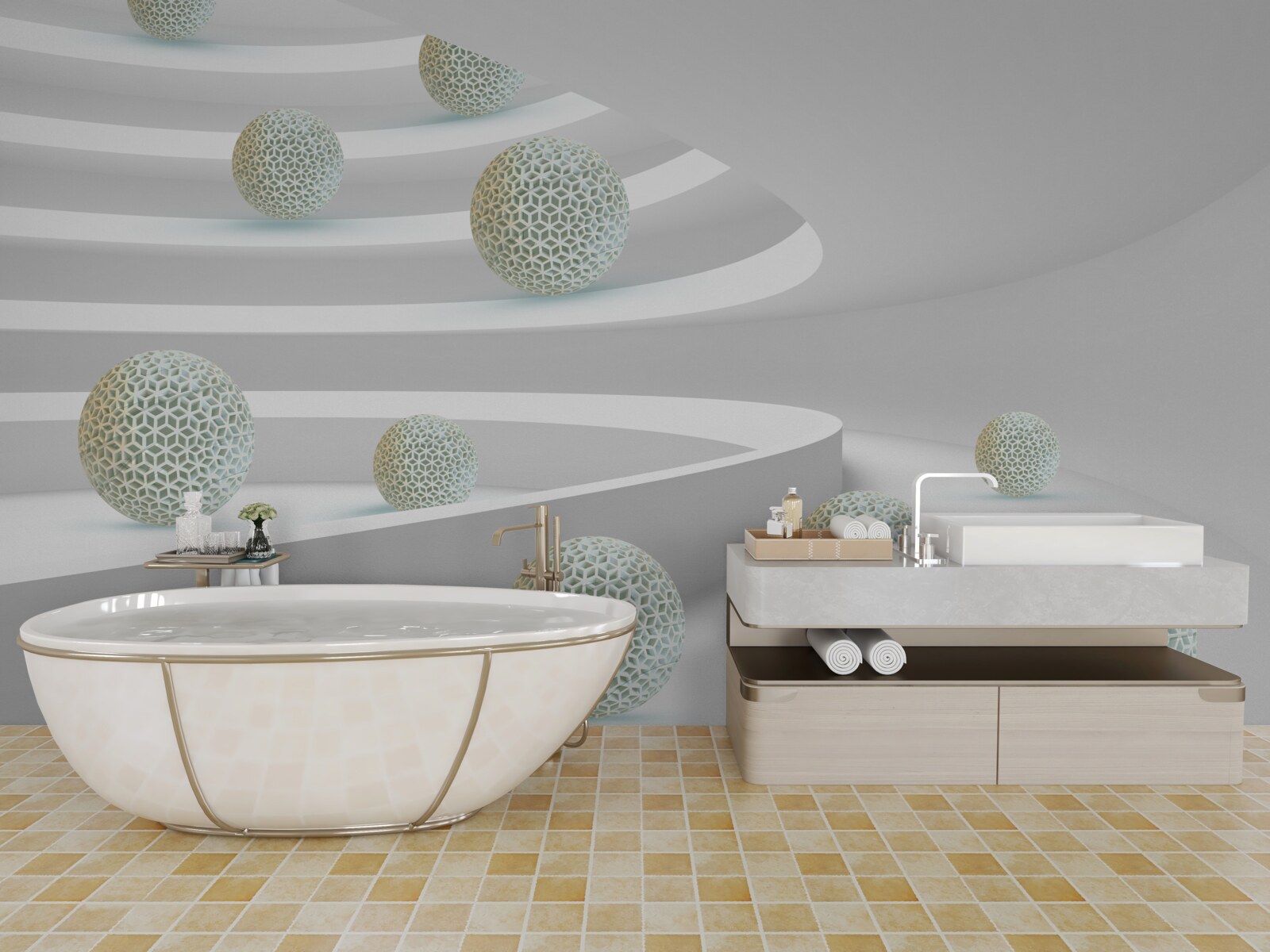 Fotobehang ballen vallen naar beneden in cirkelvormige sporen