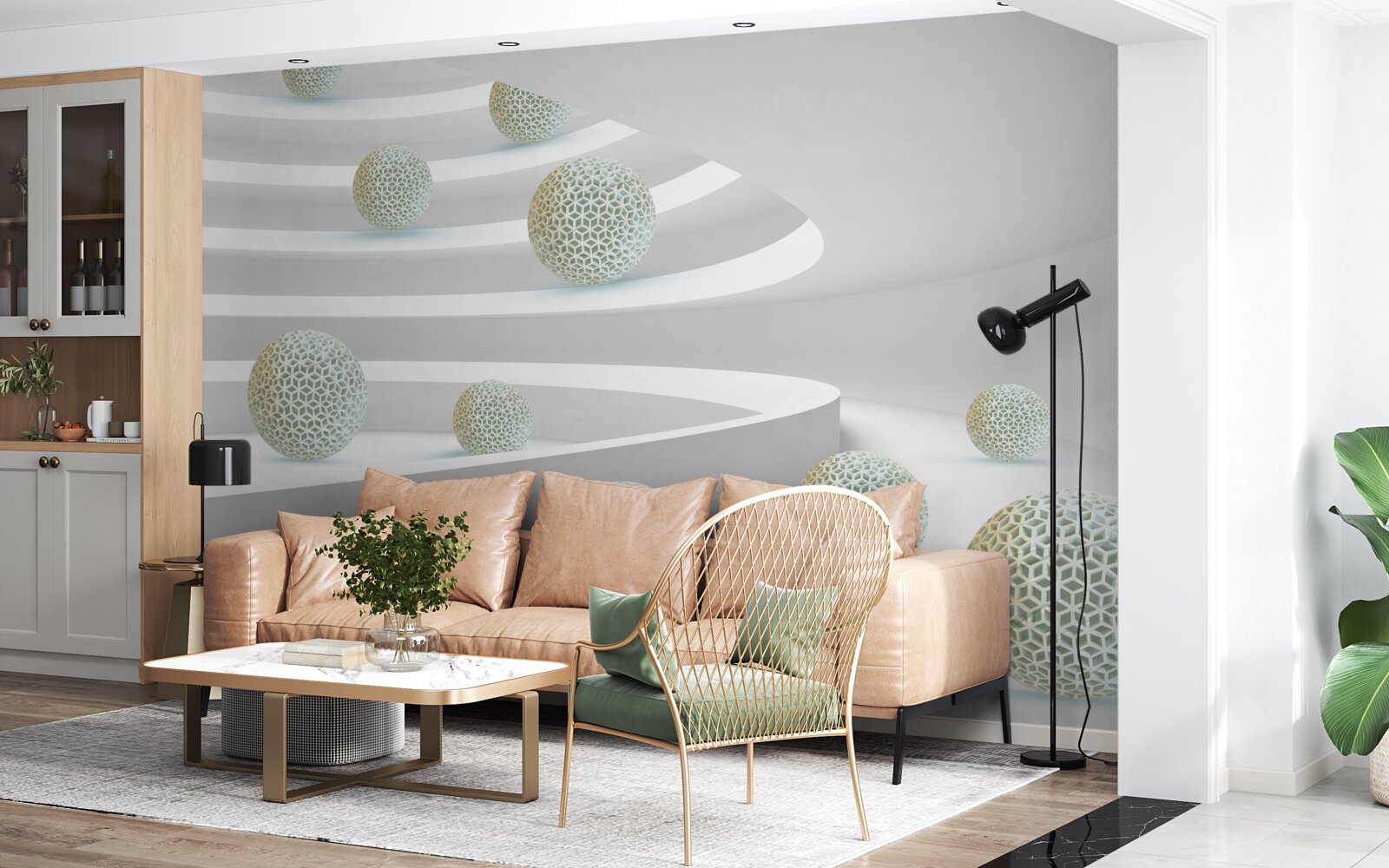 Fotobehang ballen vallen naar beneden in cirkelvormige sporen