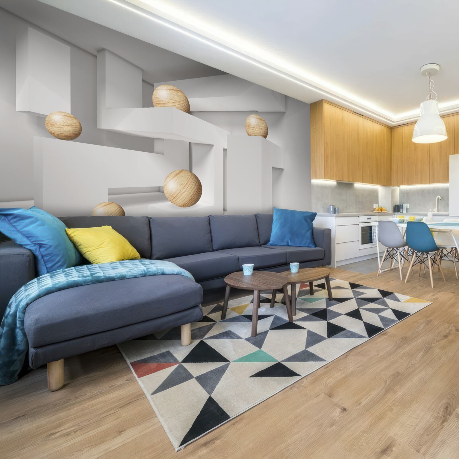 Fotobehang gouden ballen op sokkels