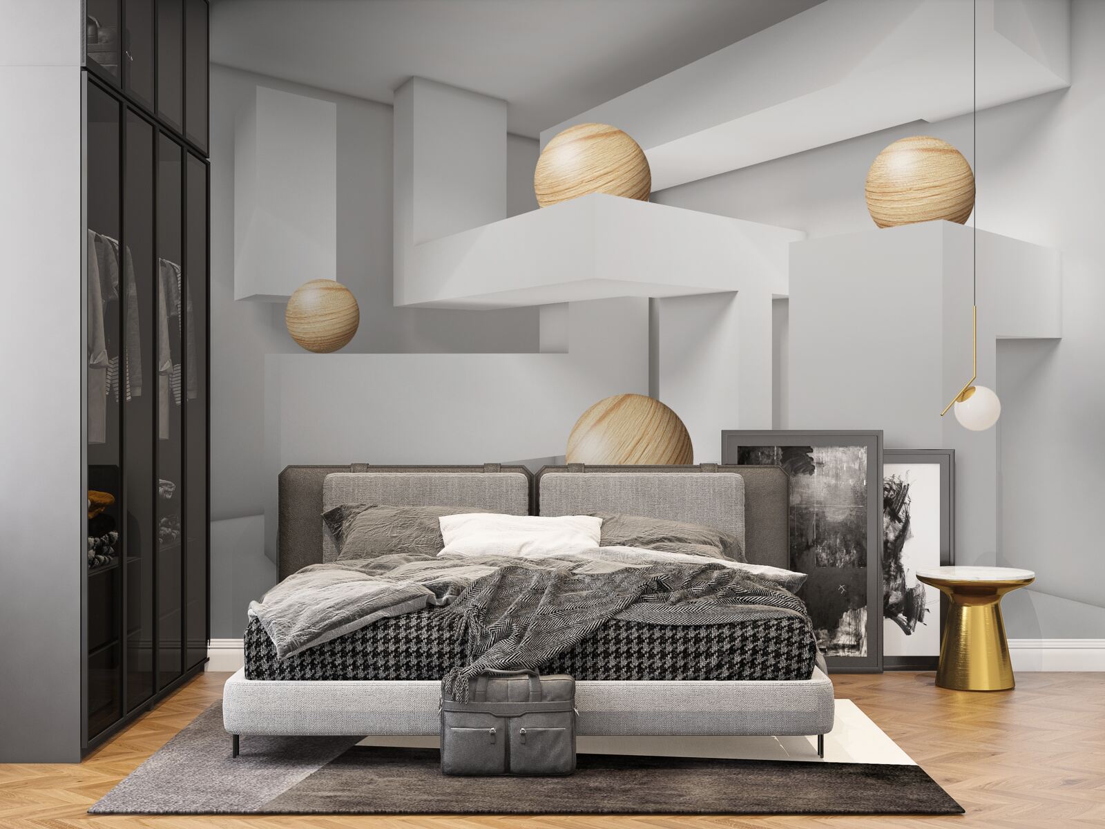 Fotobehang gouden ballen op sokkels