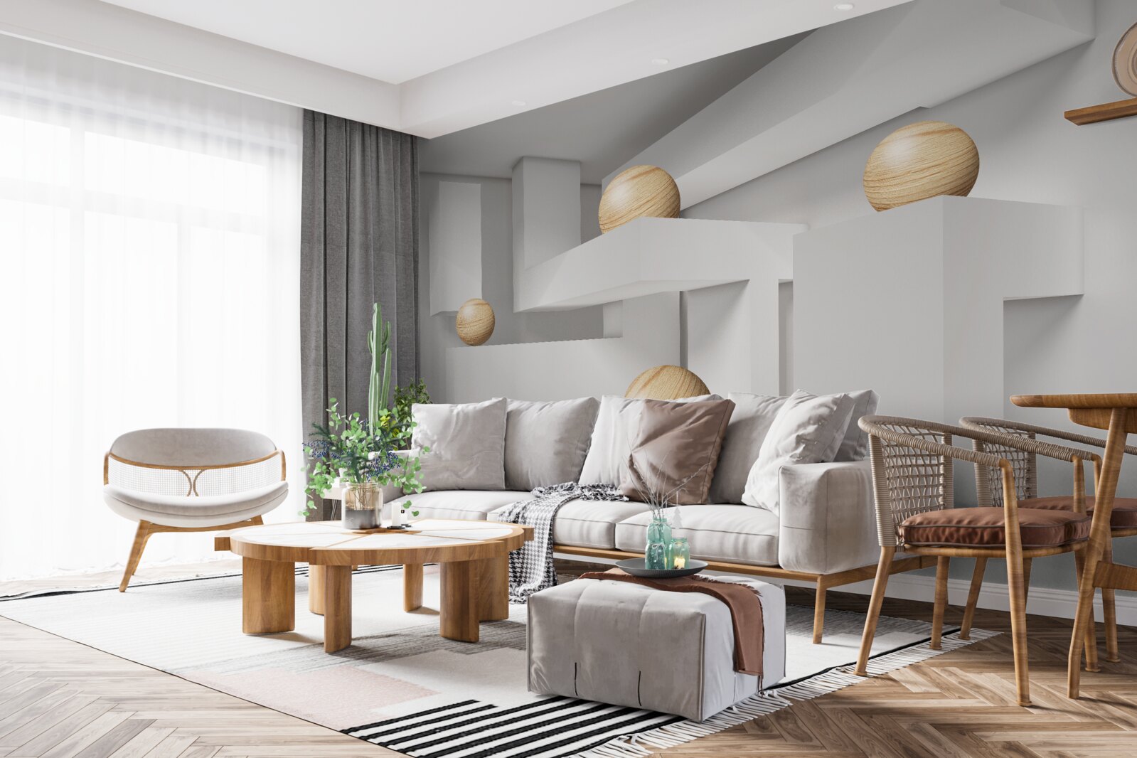 Fotobehang gouden ballen op sokkels