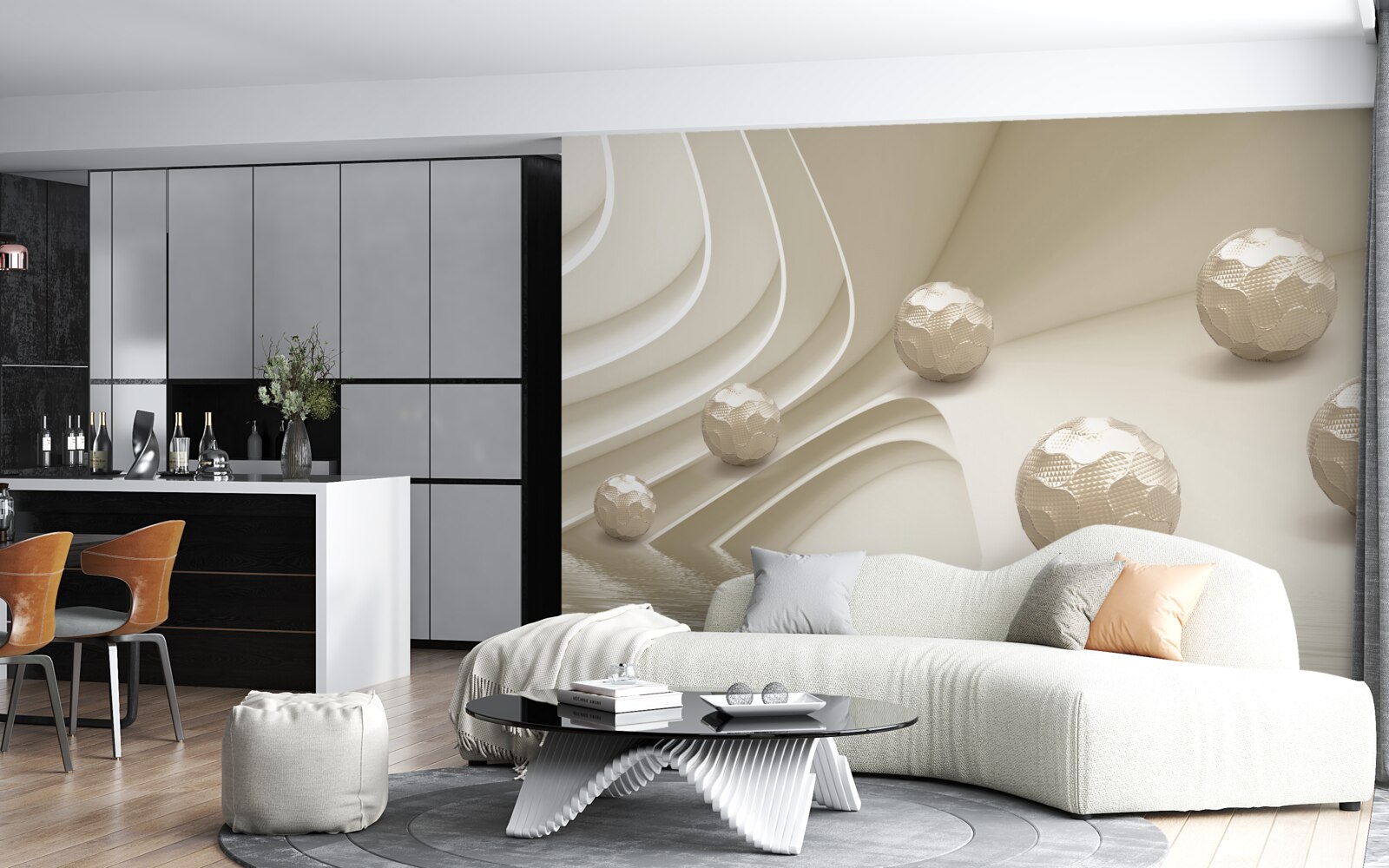 Fotobehang gefacetteerde ballen die bergafwaarts rollen