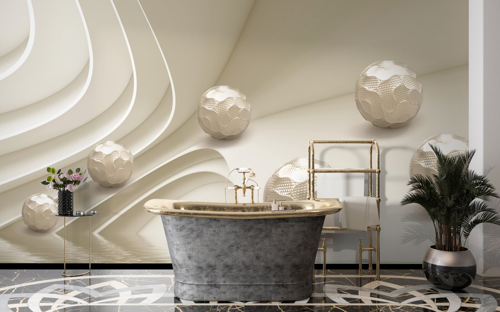 Fotobehang gefacetteerde ballen die bergafwaarts rollen