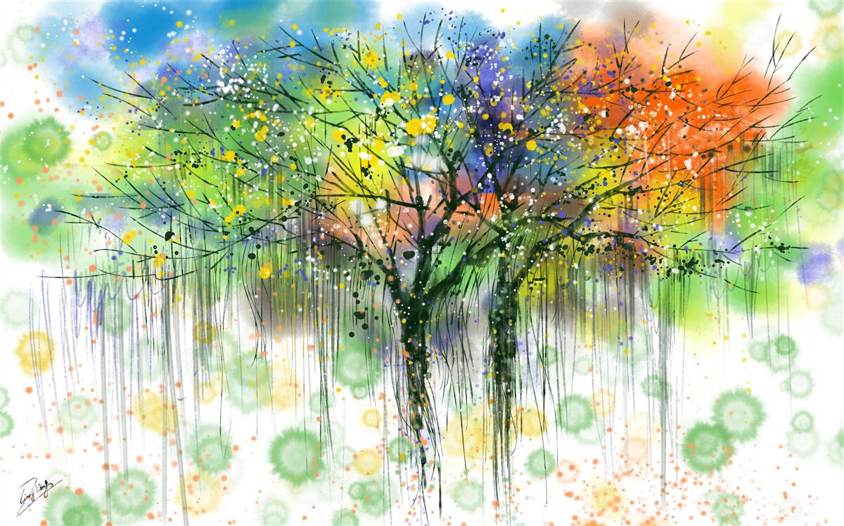 Fotobehang Het herfstbos is vol felle kleuren