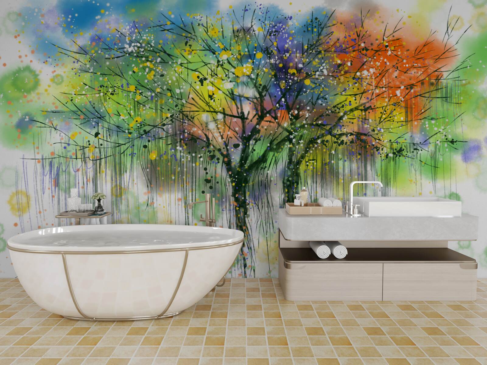 Fotobehang Het herfstbos is vol felle kleuren