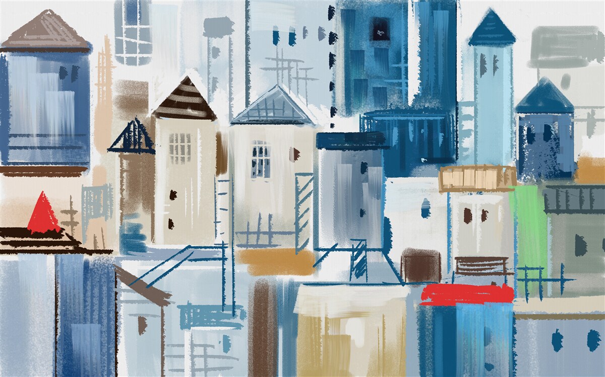 Fotobehang geanimeerde stadsarchitectuur