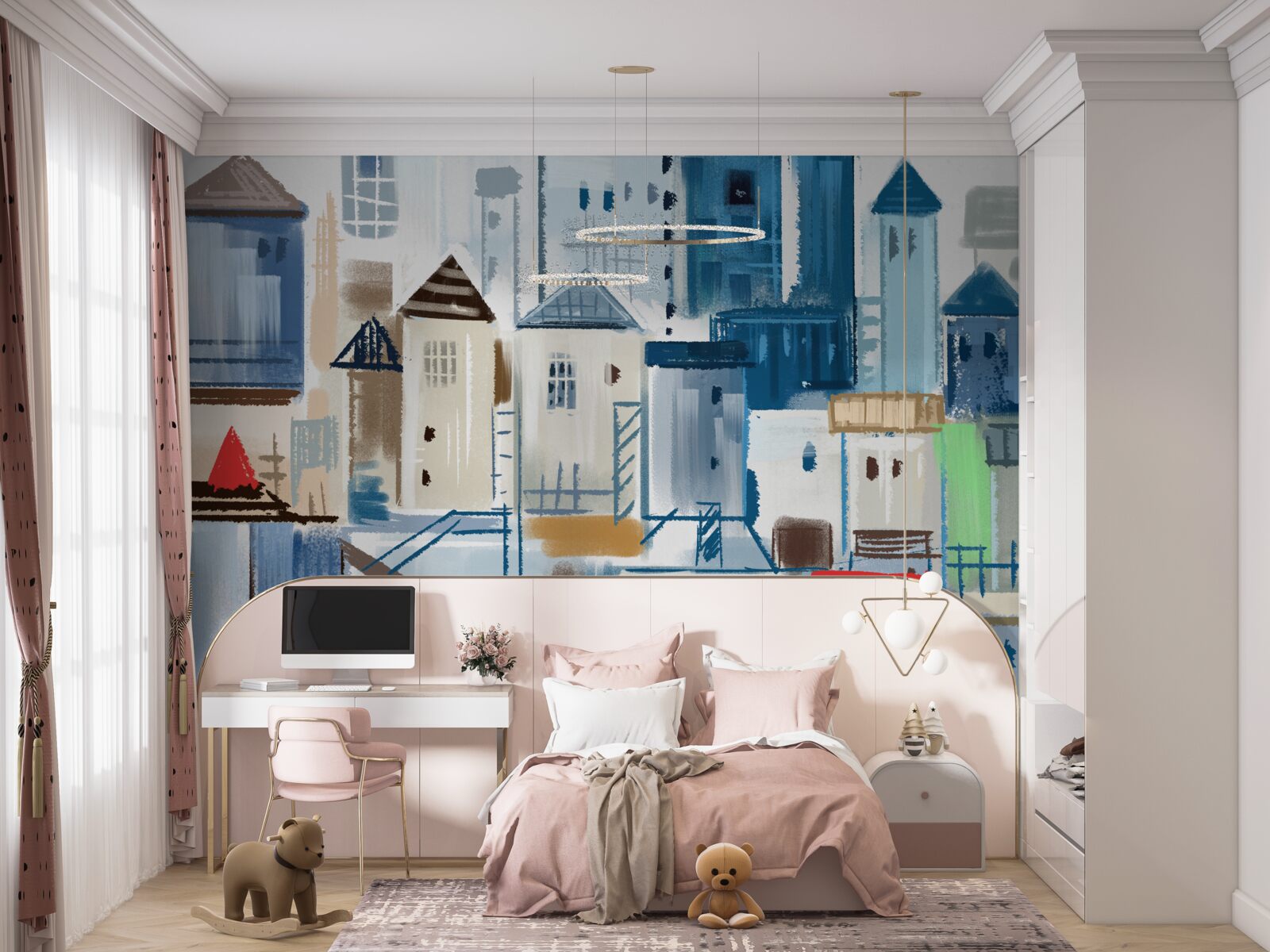 Fotobehang geanimeerde stadsarchitectuur