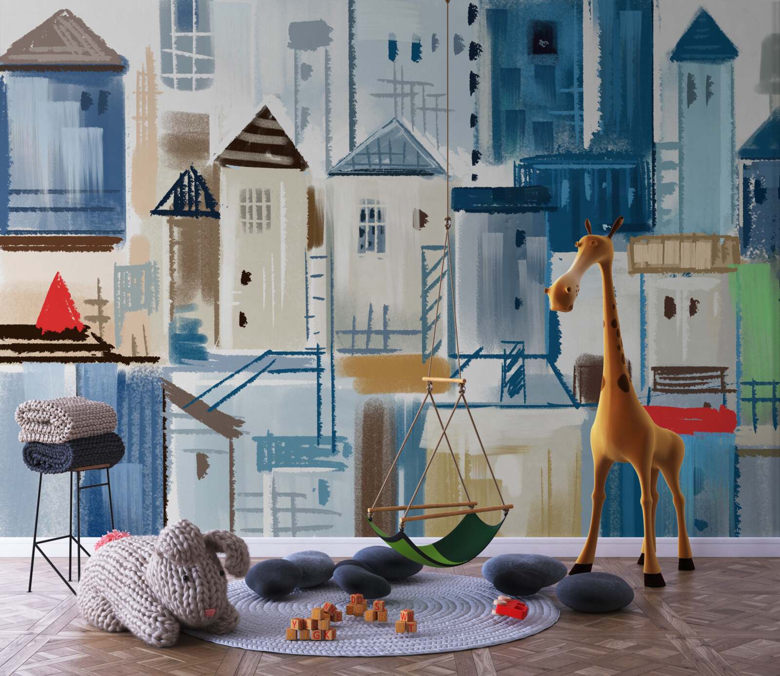 Fotobehang geanimeerde stadsarchitectuur