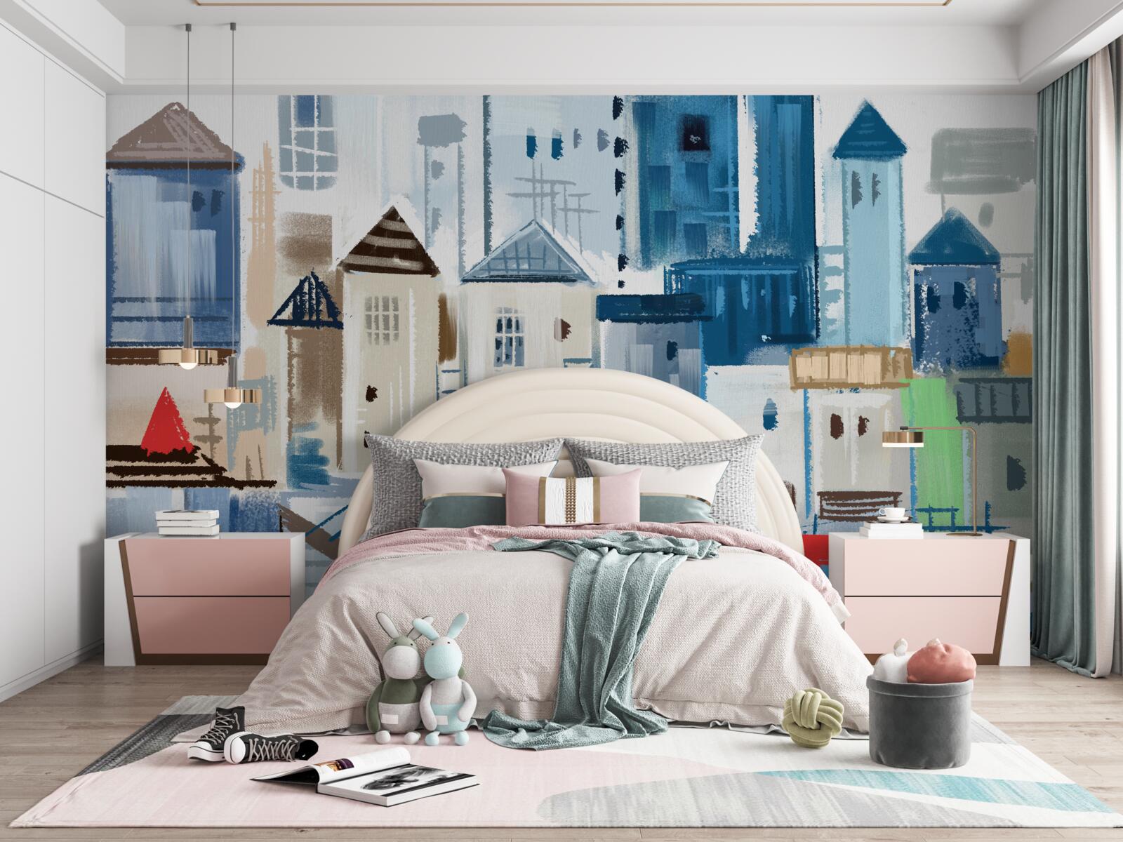 Fotobehang geanimeerde stadsarchitectuur