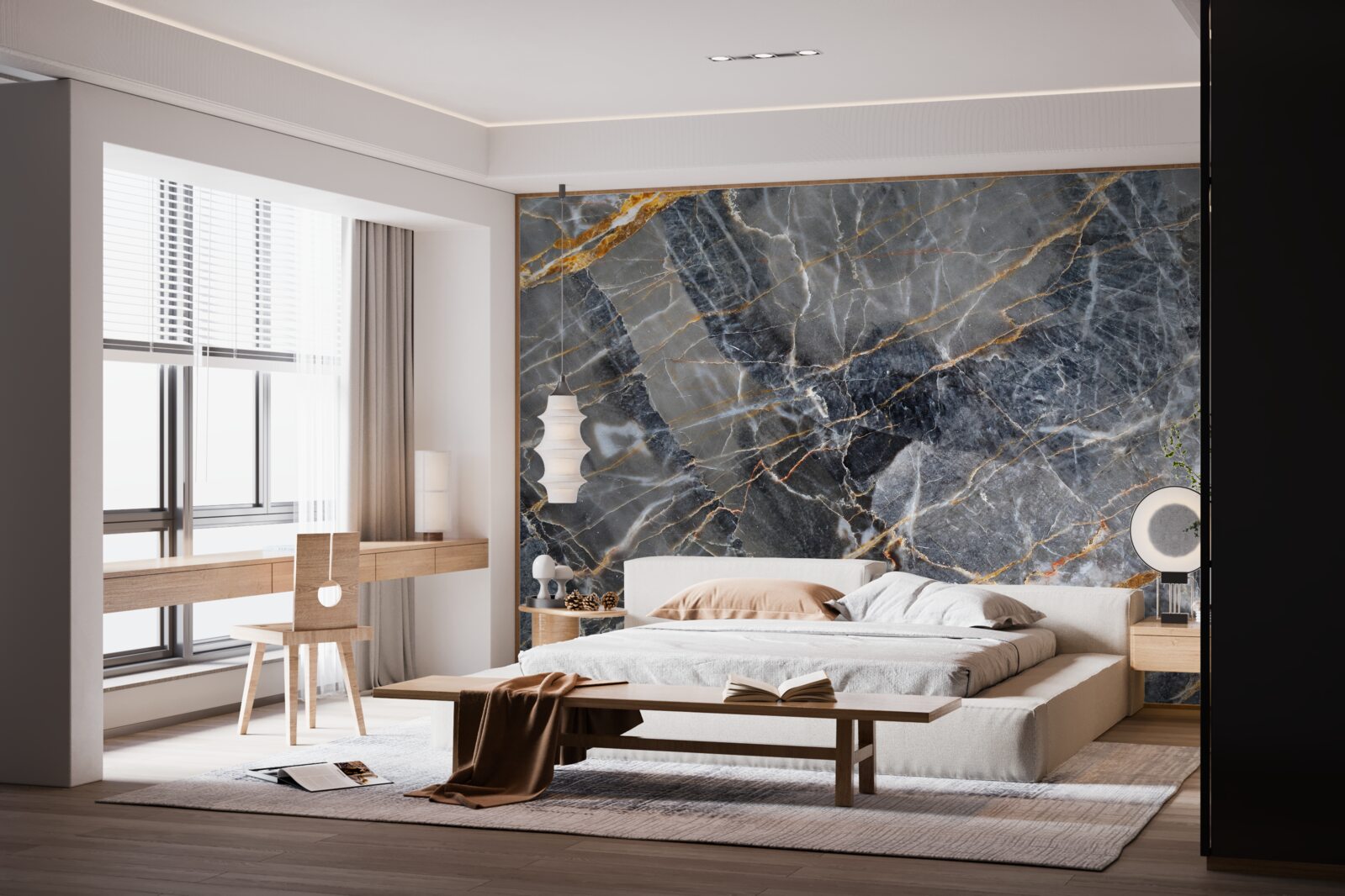 Fotobehang zwart marmer met goud dooraderd