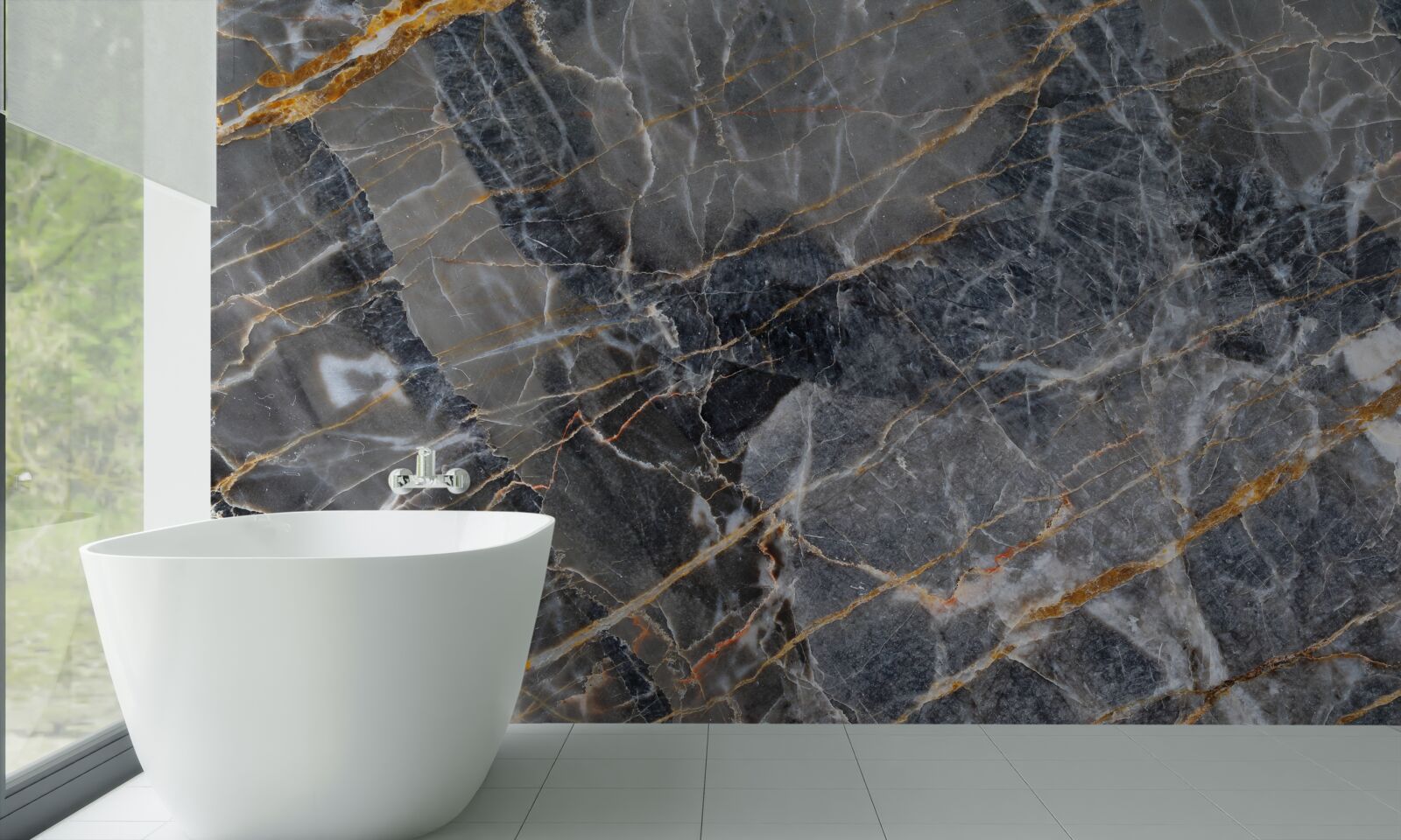 Fotobehang zwart marmer met goud dooraderd