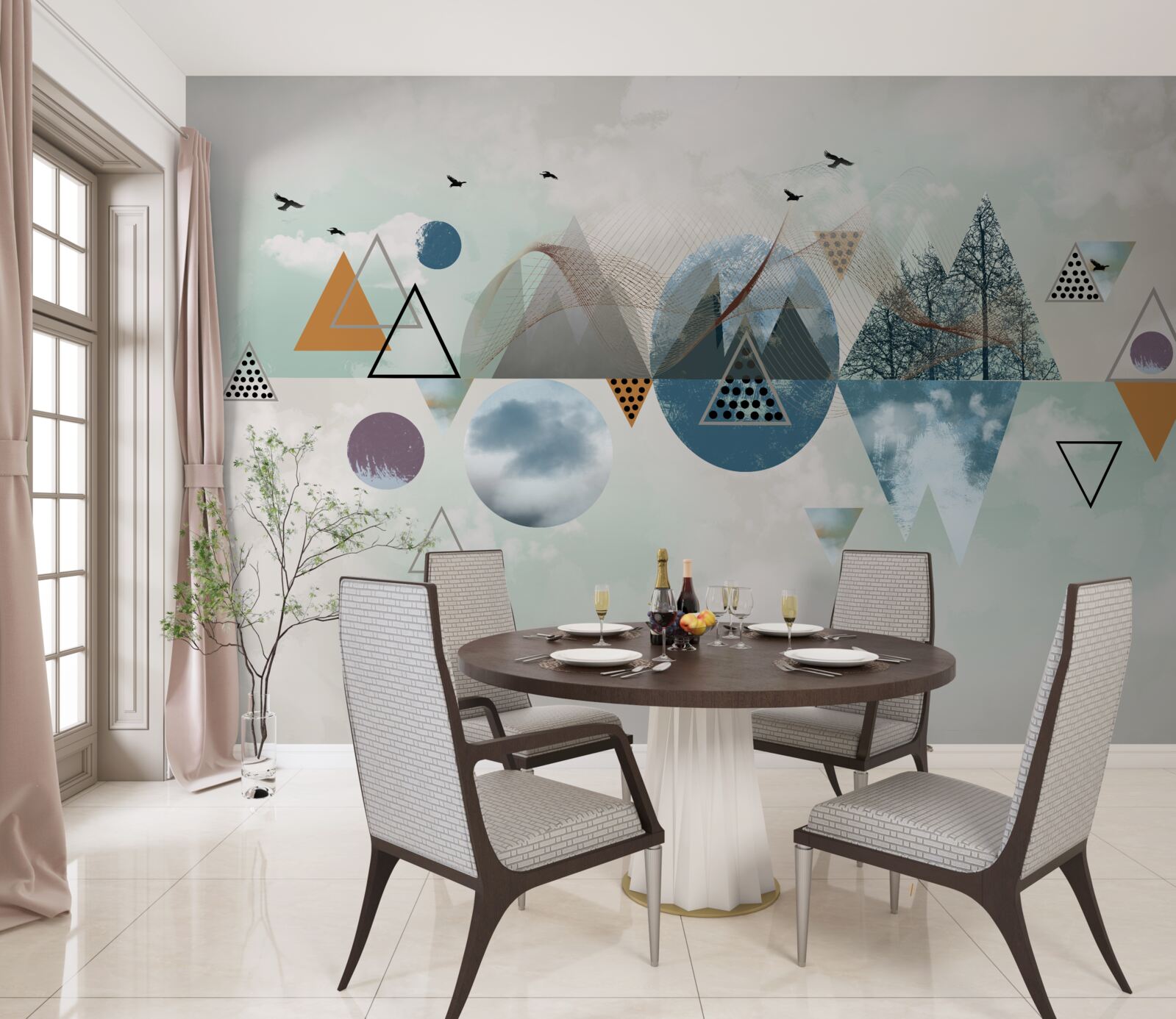 Fotobehang een bos in de bergen en een azuurblauwe hemel