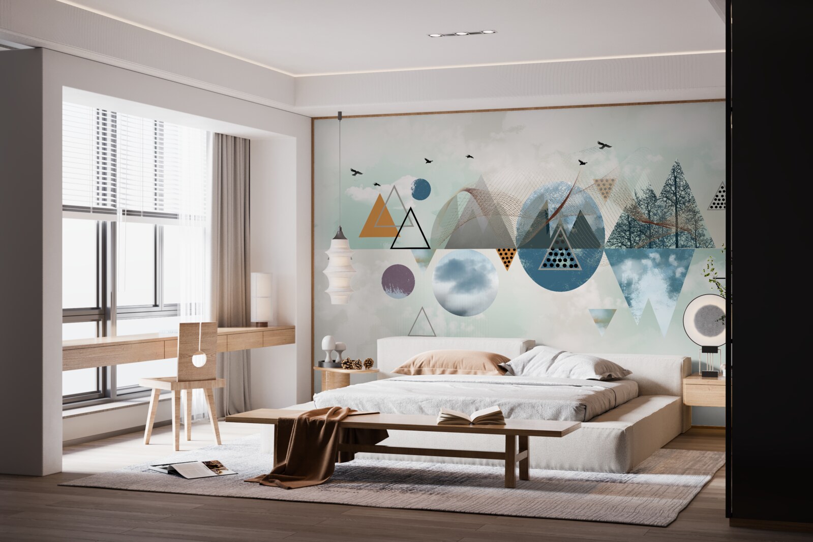 Fotobehang een bos in de bergen en een azuurblauwe hemel