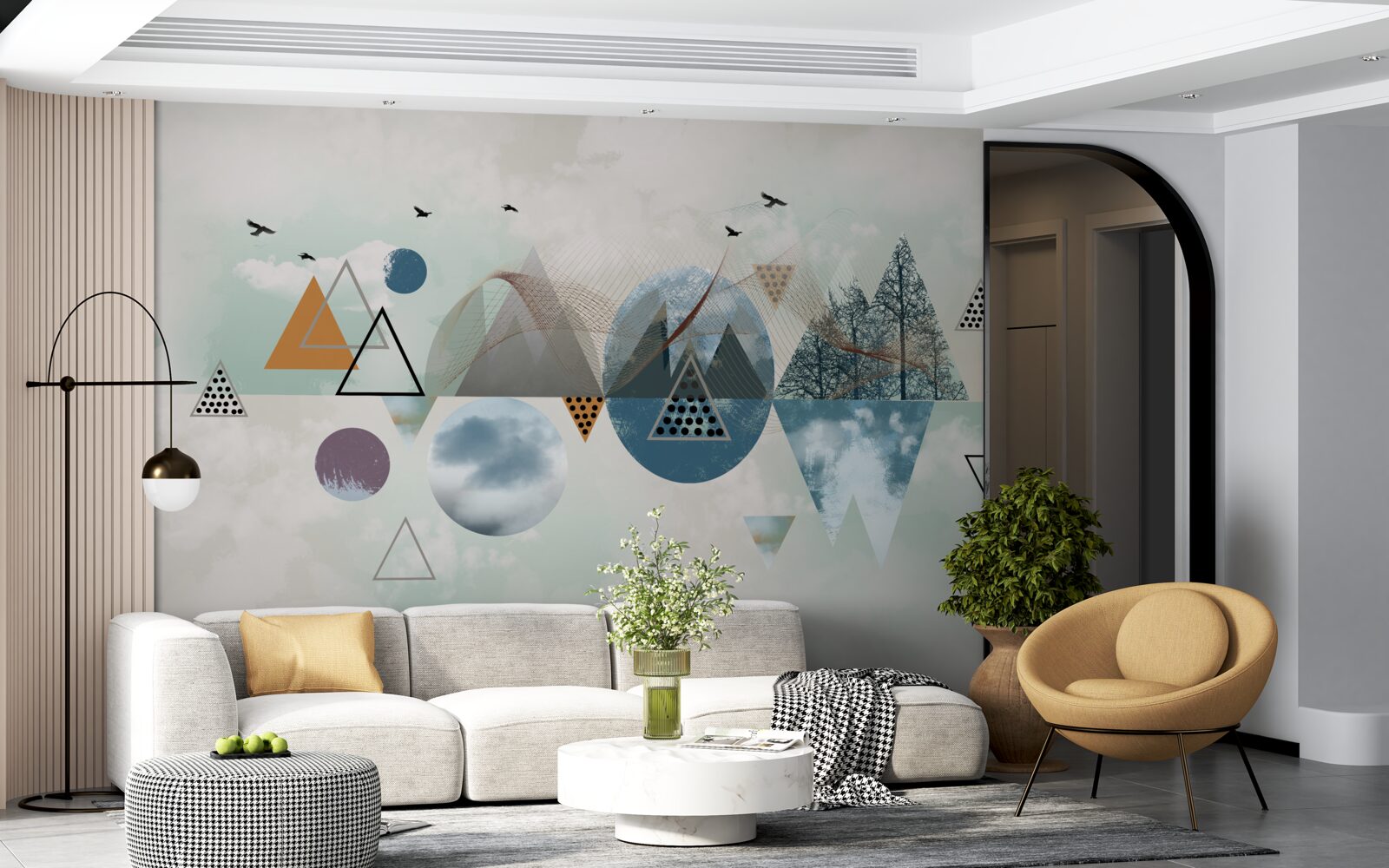 Fotobehang een bos in de bergen en een azuurblauwe hemel