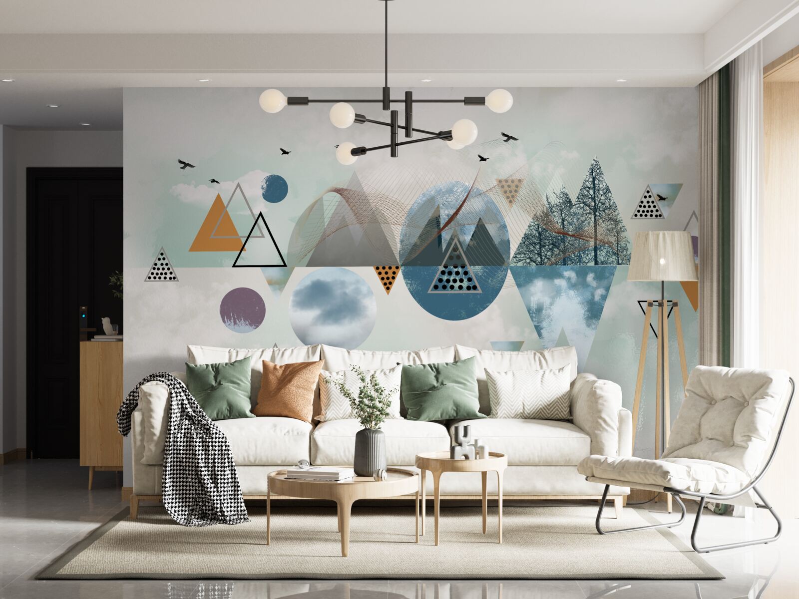 Fotobehang een bos in de bergen en een azuurblauwe hemel