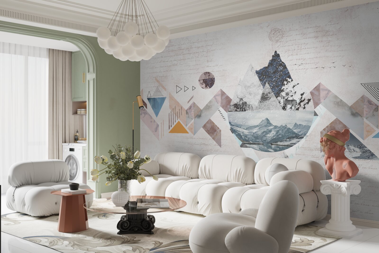 Fotobehang winterschets van woedende waterchaos