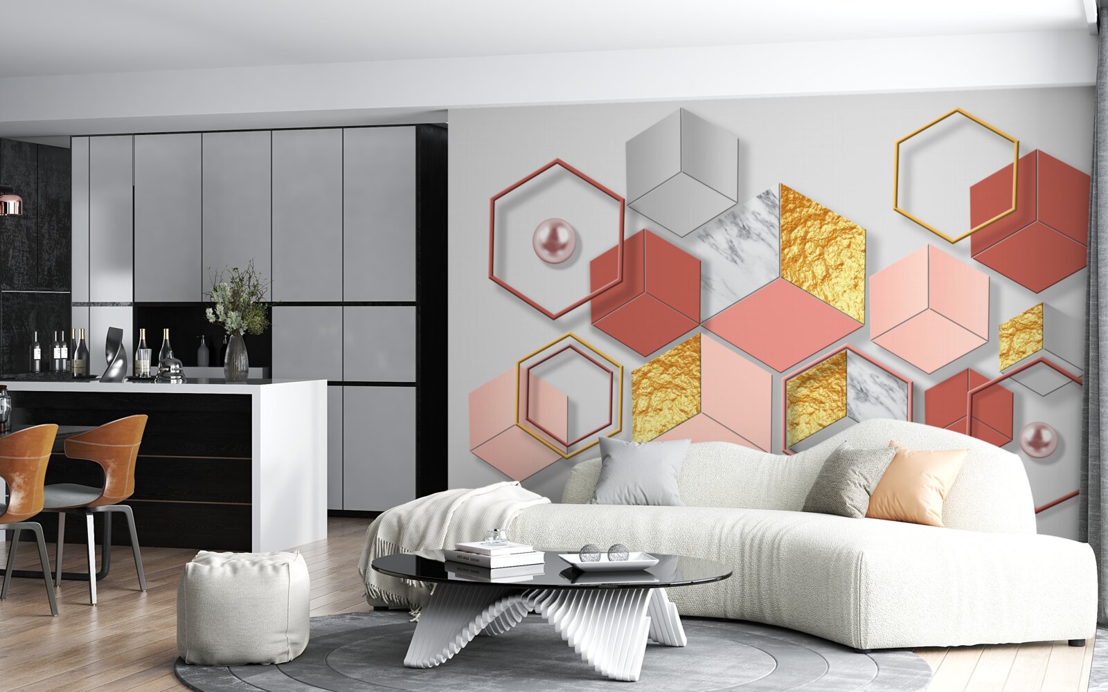 Fotobehang bordeauxrode vijfhoeken met verschillende inhoud