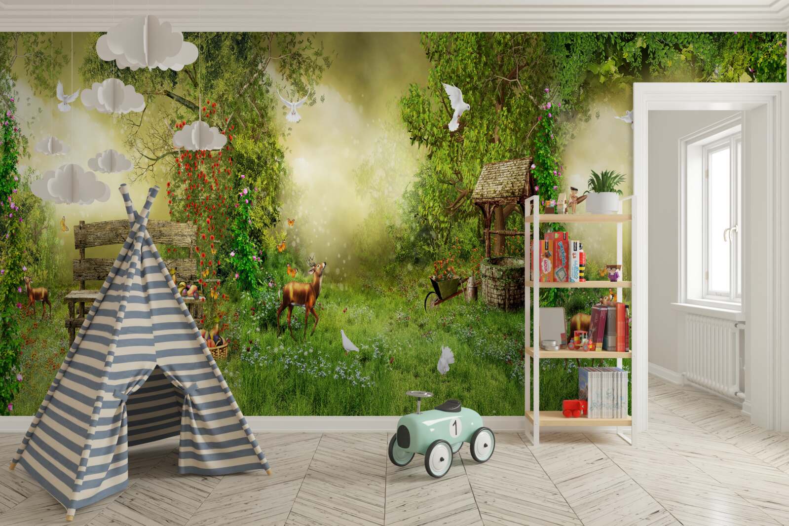 Fotobehang magisch huisje tussen de bomen