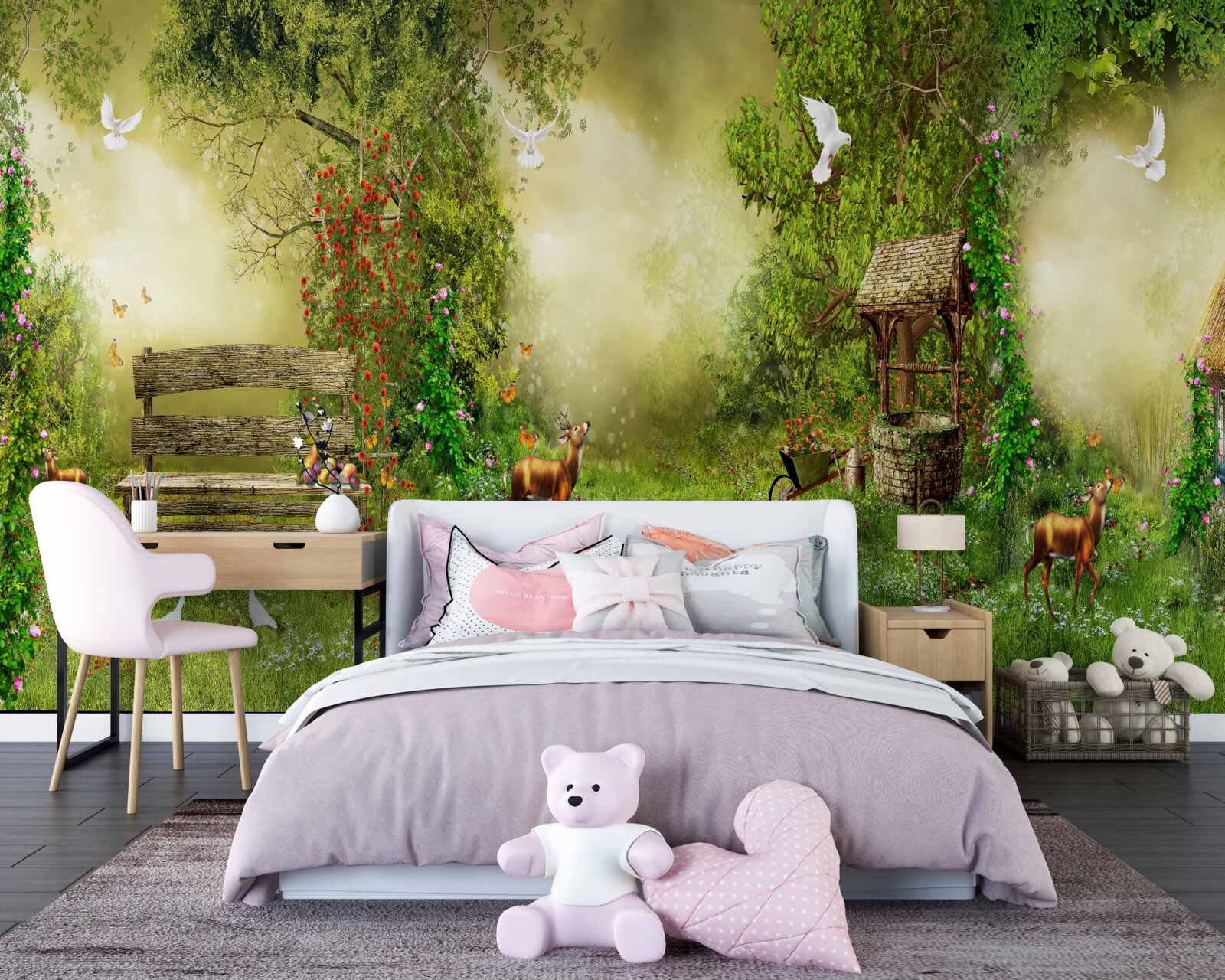 Fotobehang magisch huisje tussen de bomen