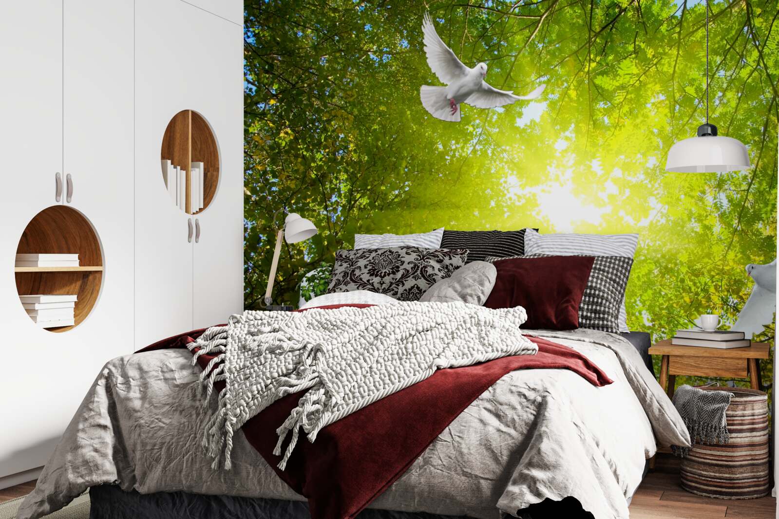 Fotobehang vogels vliegen in de diepte van het bos