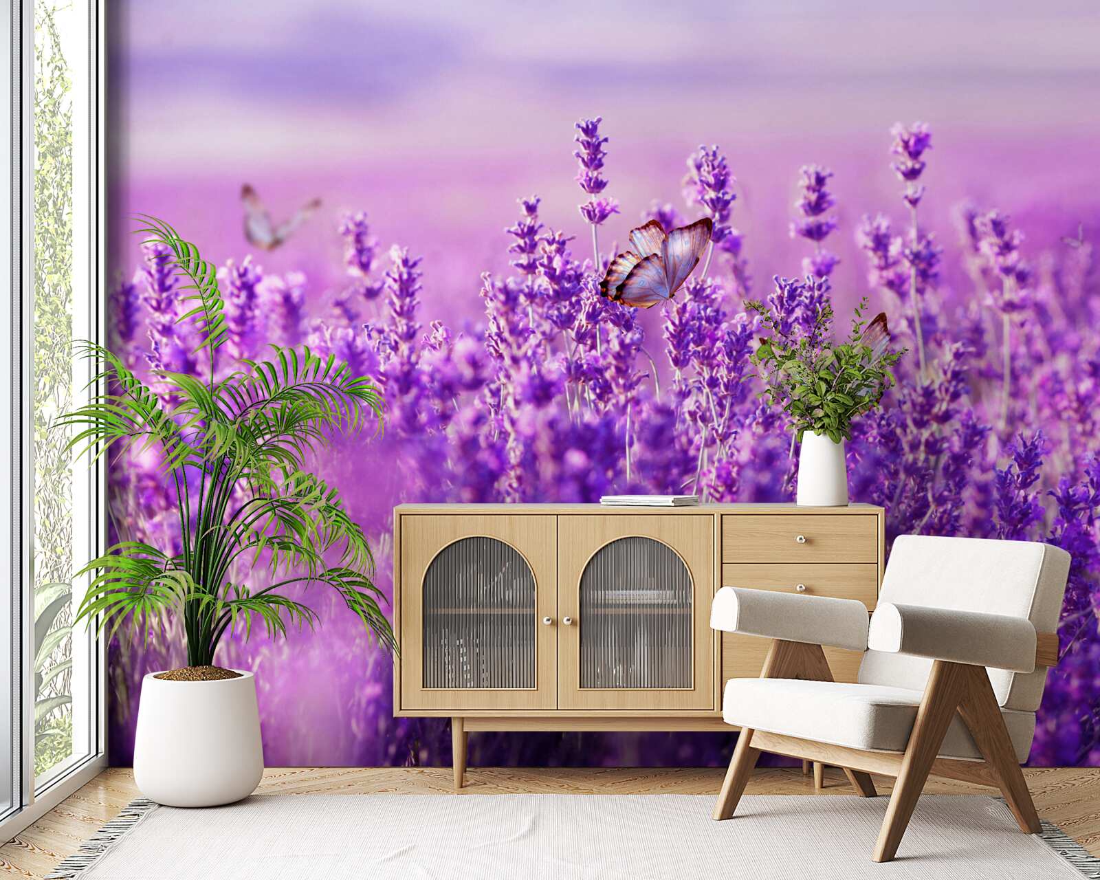 Fotobehang lavendelkleur van sering en vlinder