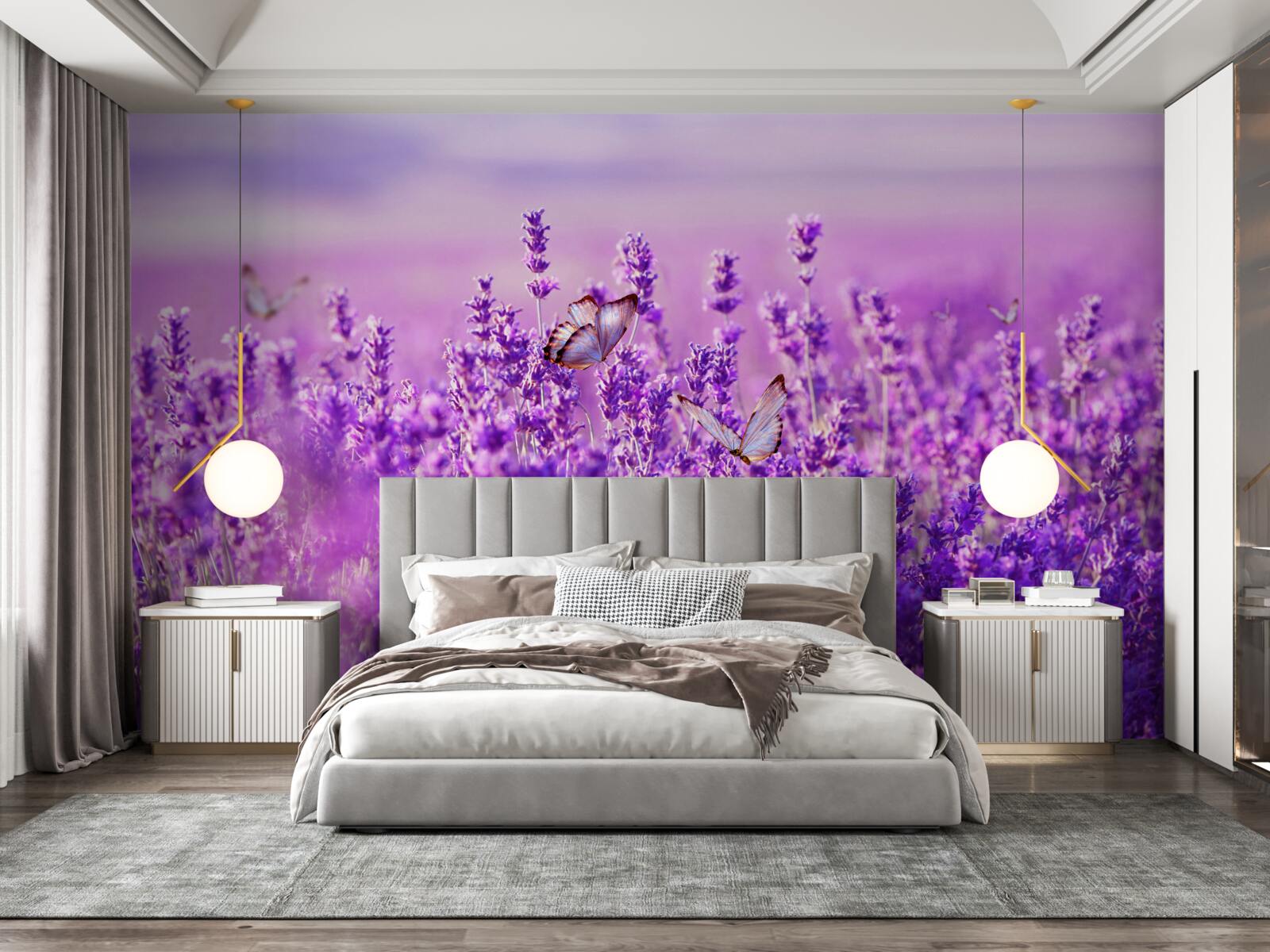 Fotobehang lavendelkleur van sering en vlinder