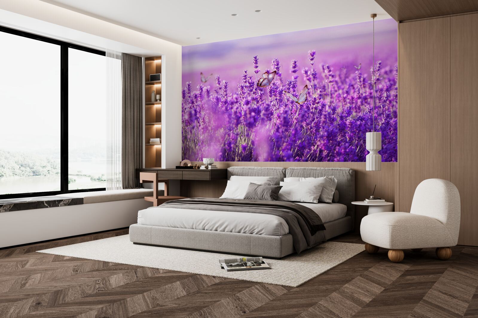 Fotobehang lavendelkleur van sering en vlinder