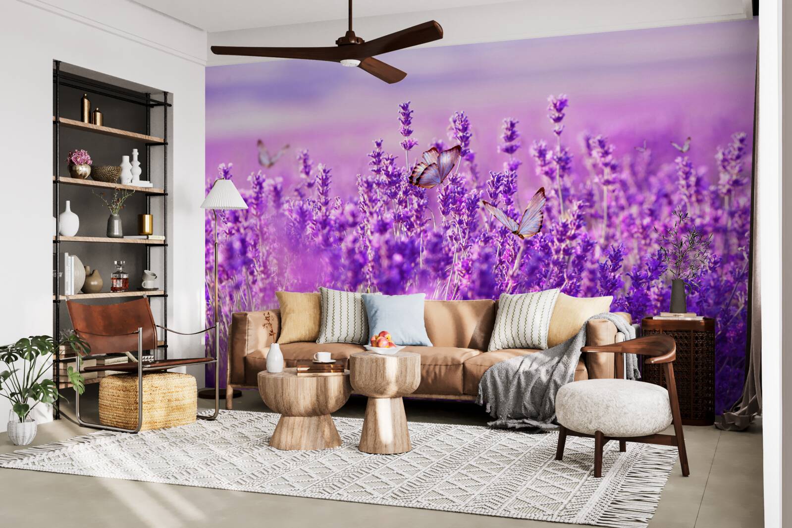 Fotobehang lavendelkleur van sering en vlinder