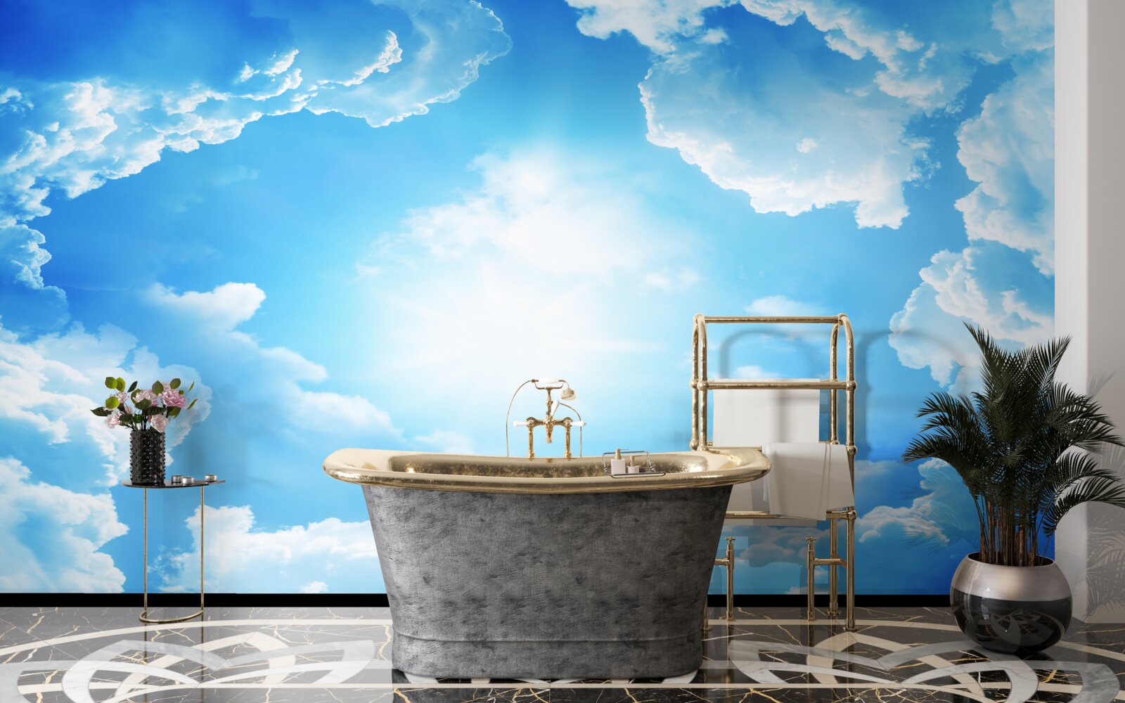 Fotobehang betoverende hemel verlicht de felle zon