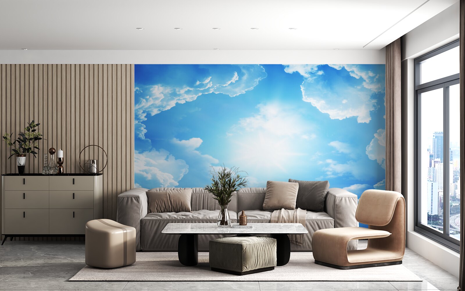 Fotobehang betoverende hemel verlicht de felle zon