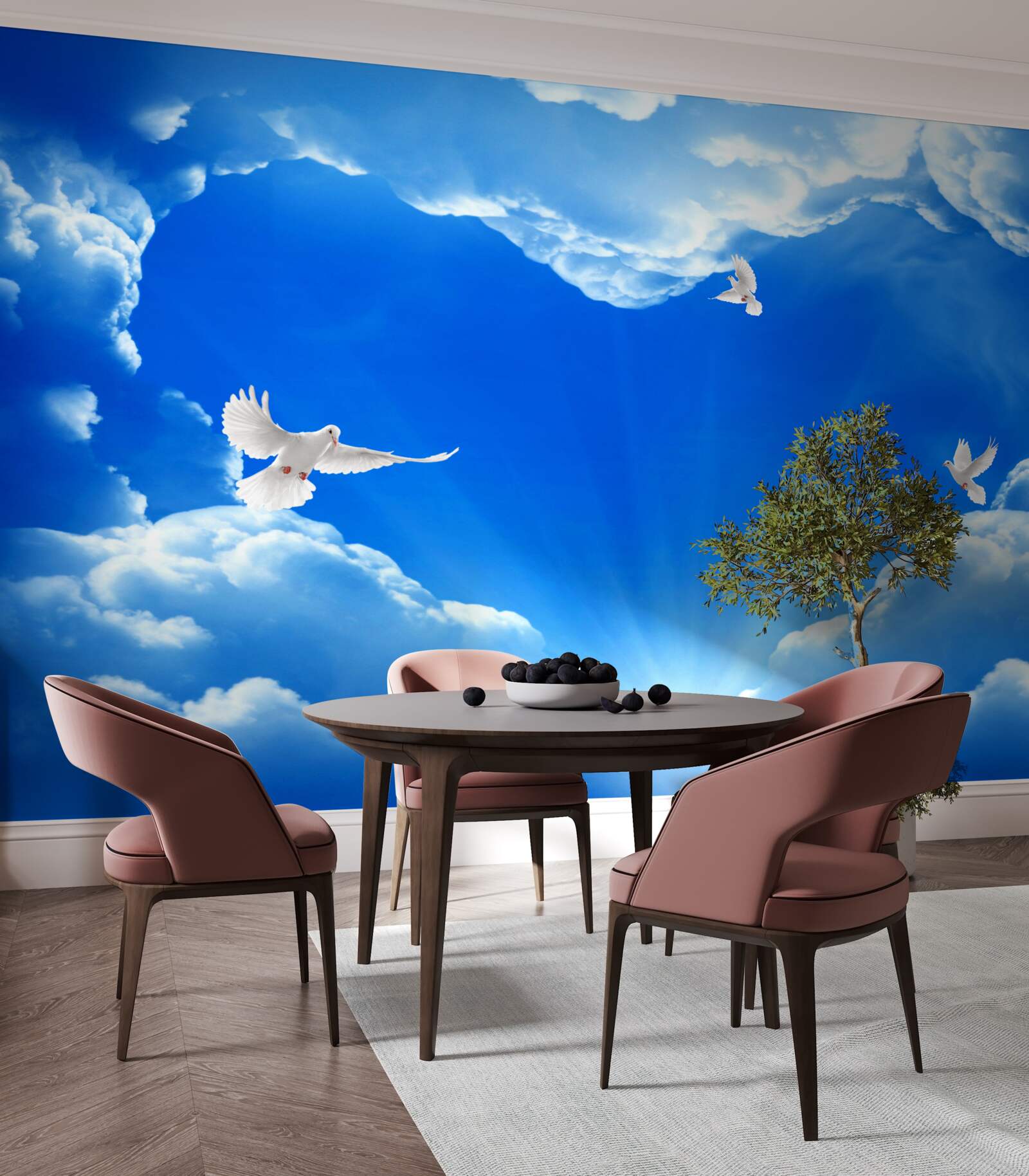 Fotobehang blauwe vogels vliegen de lucht in