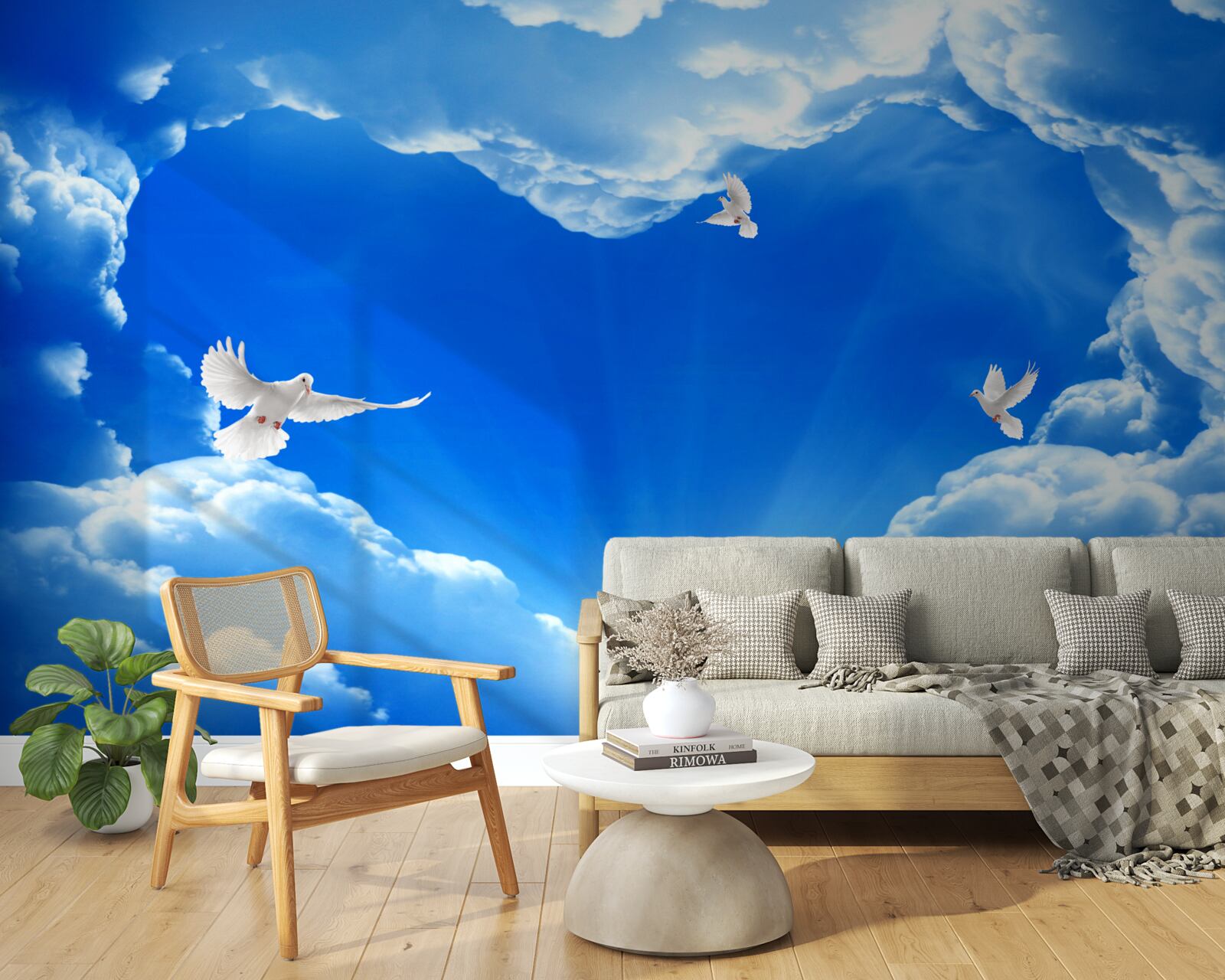 Fotobehang blauwe vogels vliegen de lucht in