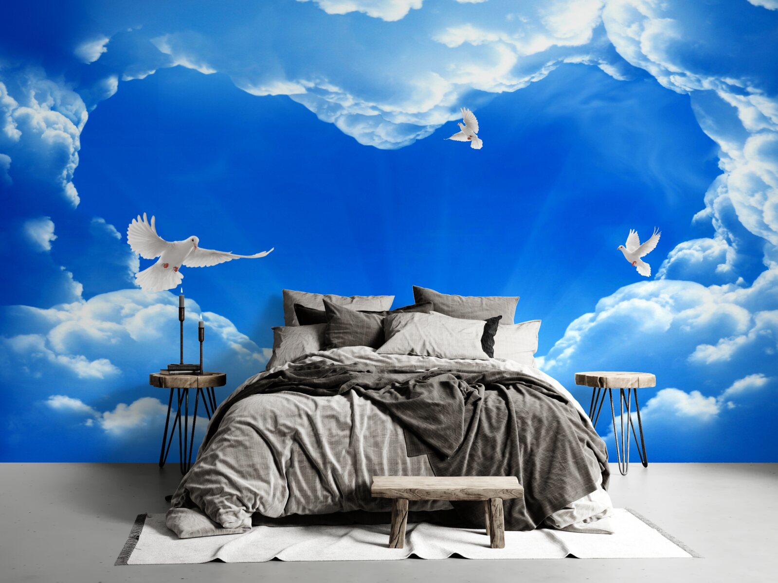 Fotobehang blauwe vogels vliegen de lucht in