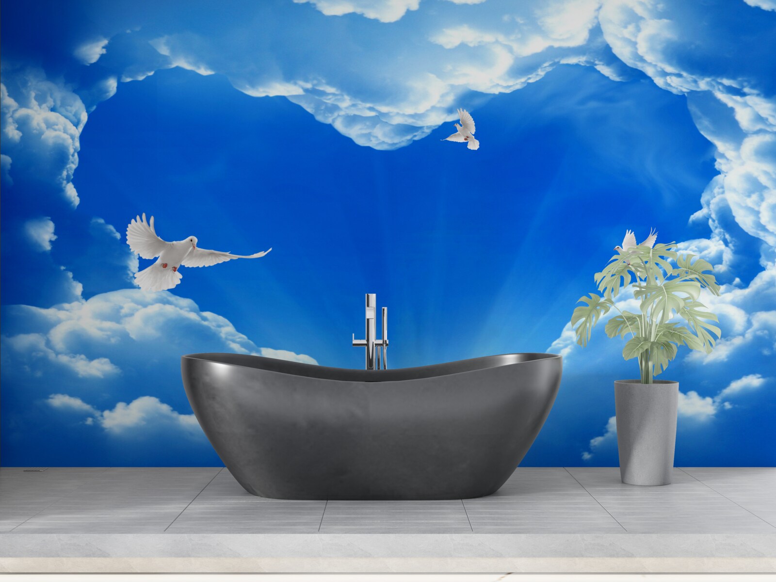 Fotobehang blauwe vogels vliegen de lucht in