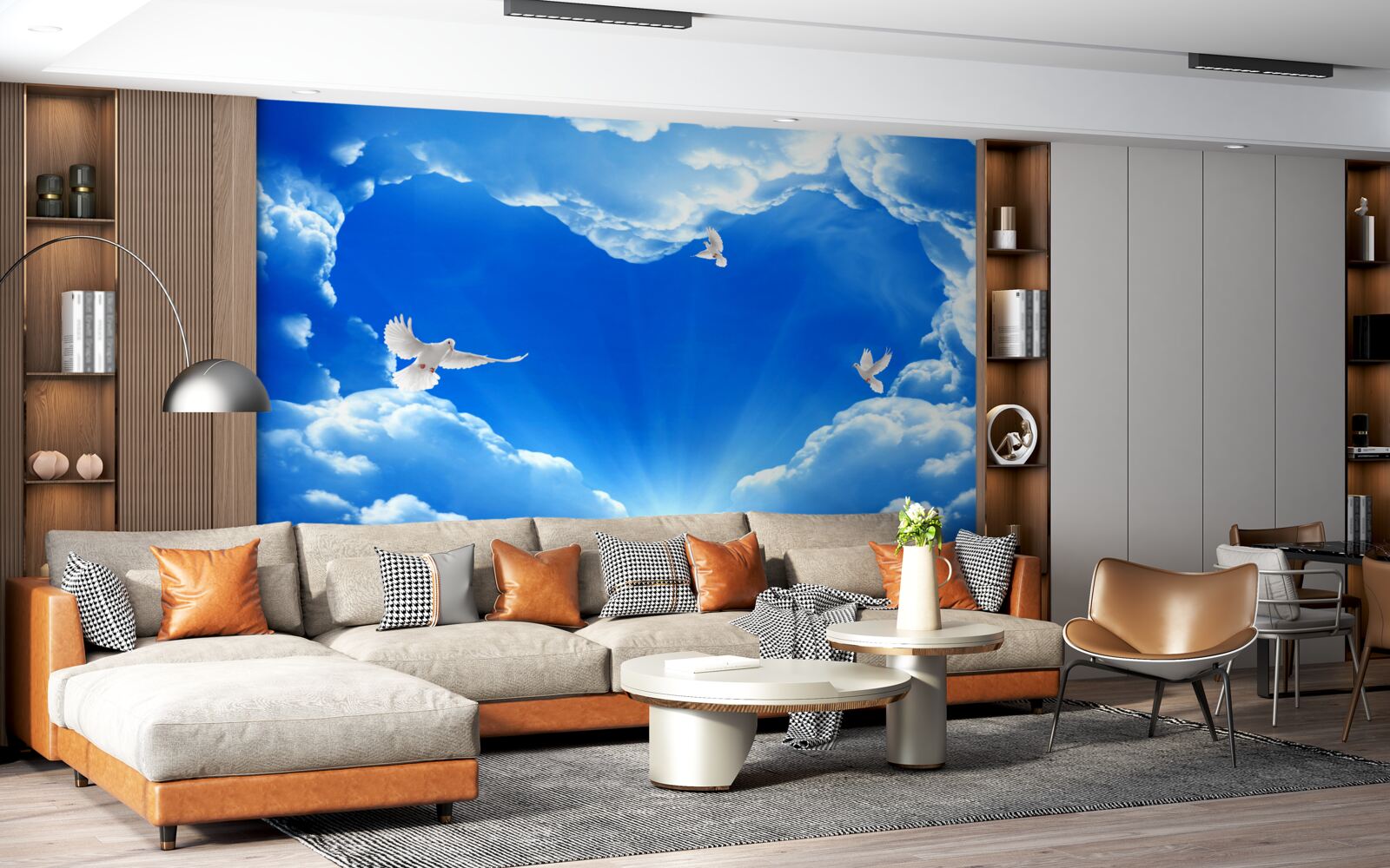 Fotobehang blauwe vogels vliegen de lucht in