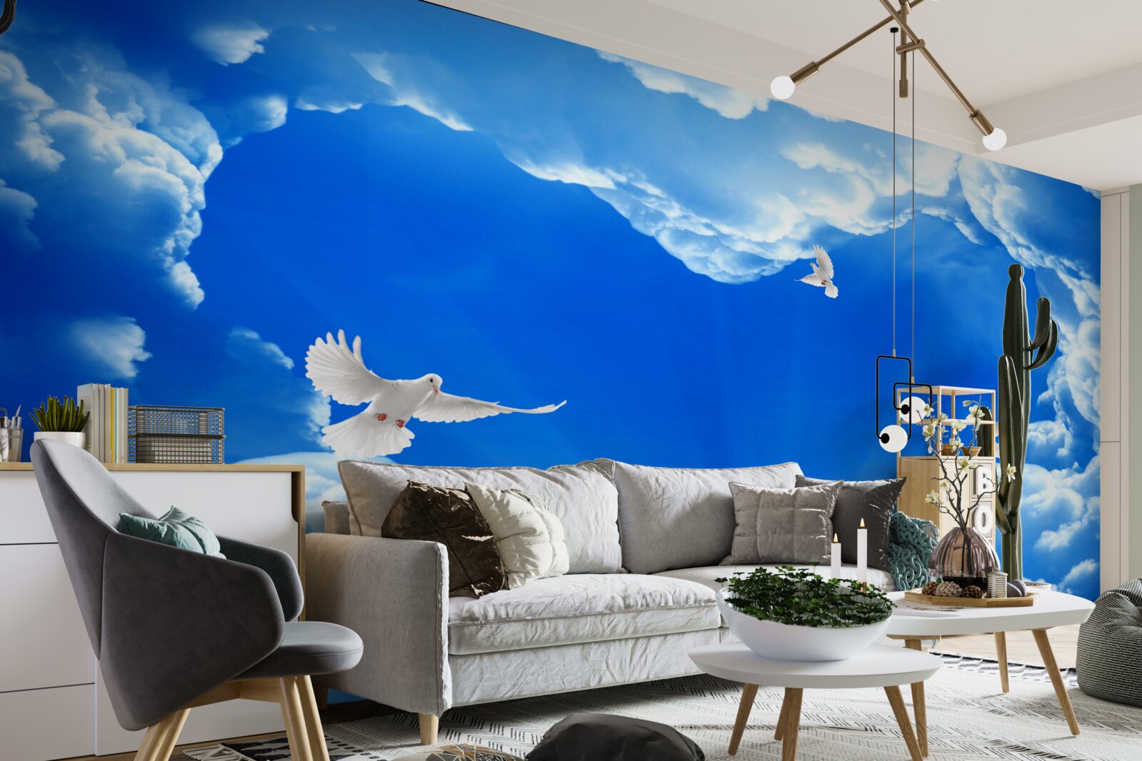 Fotobehang blauwe vogels vliegen de lucht in