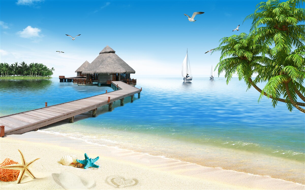 Fotobehang vredige eilandlagune