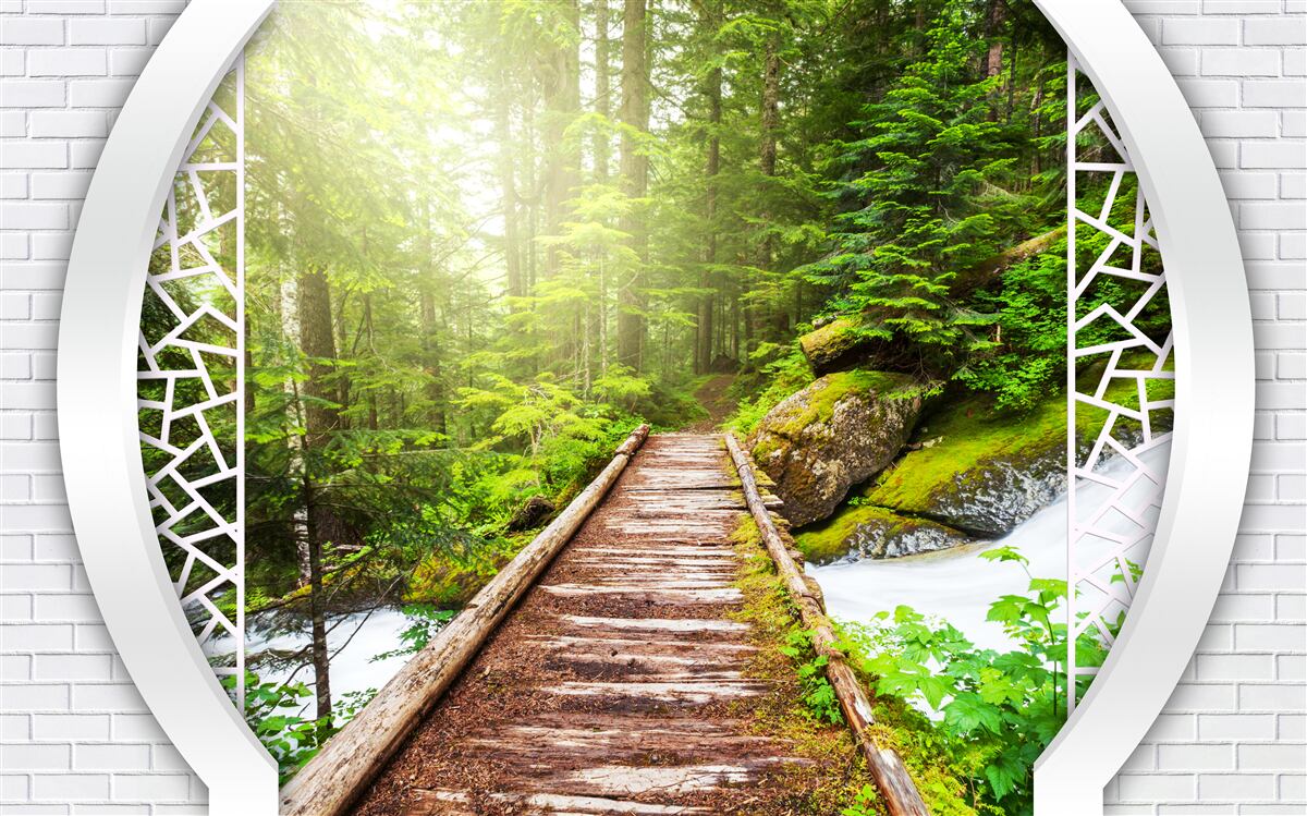 Fotobehang Bergpad door dicht bos