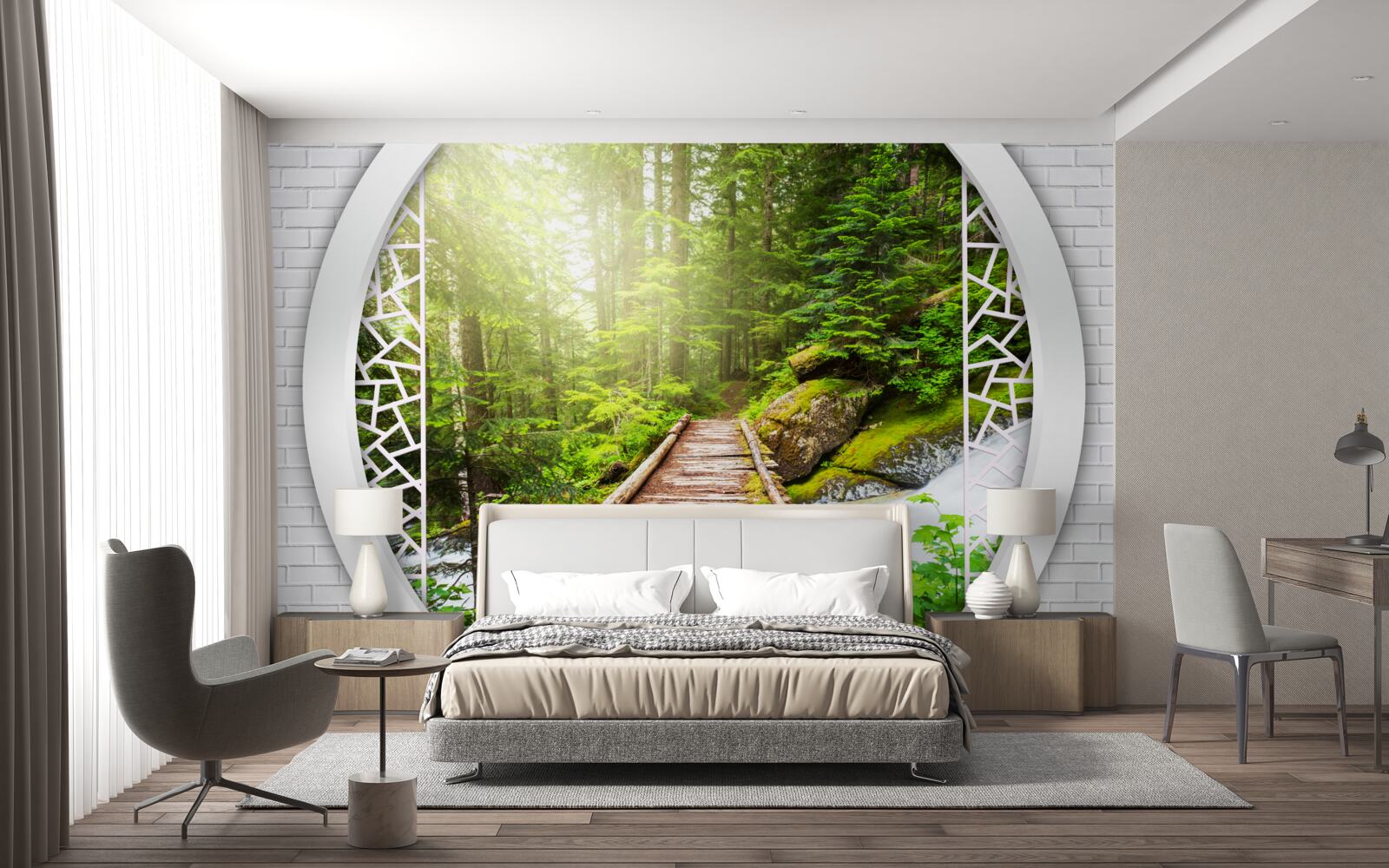 Fotobehang Bergpad door dicht bos