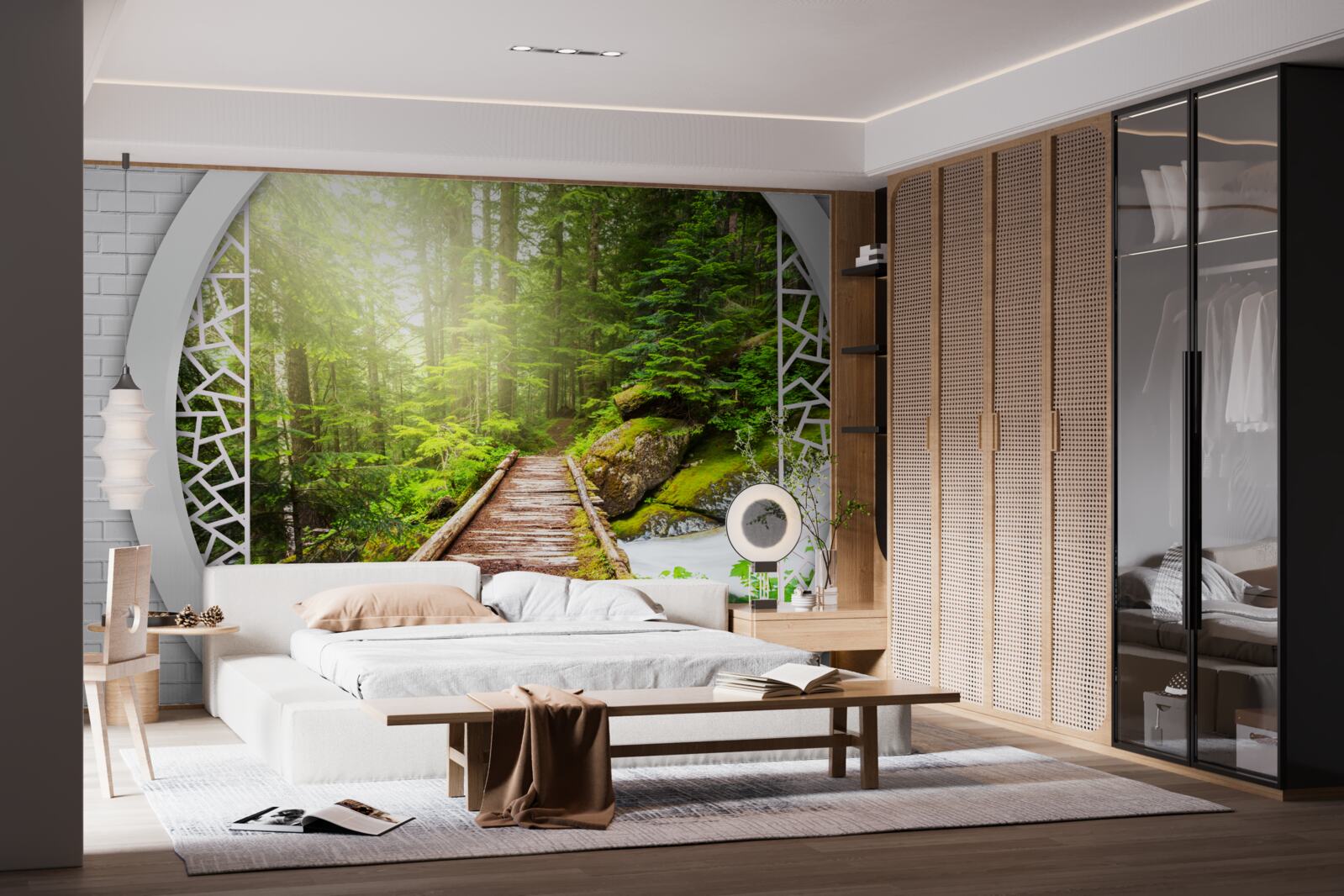 Fotobehang Bergpad door dicht bos