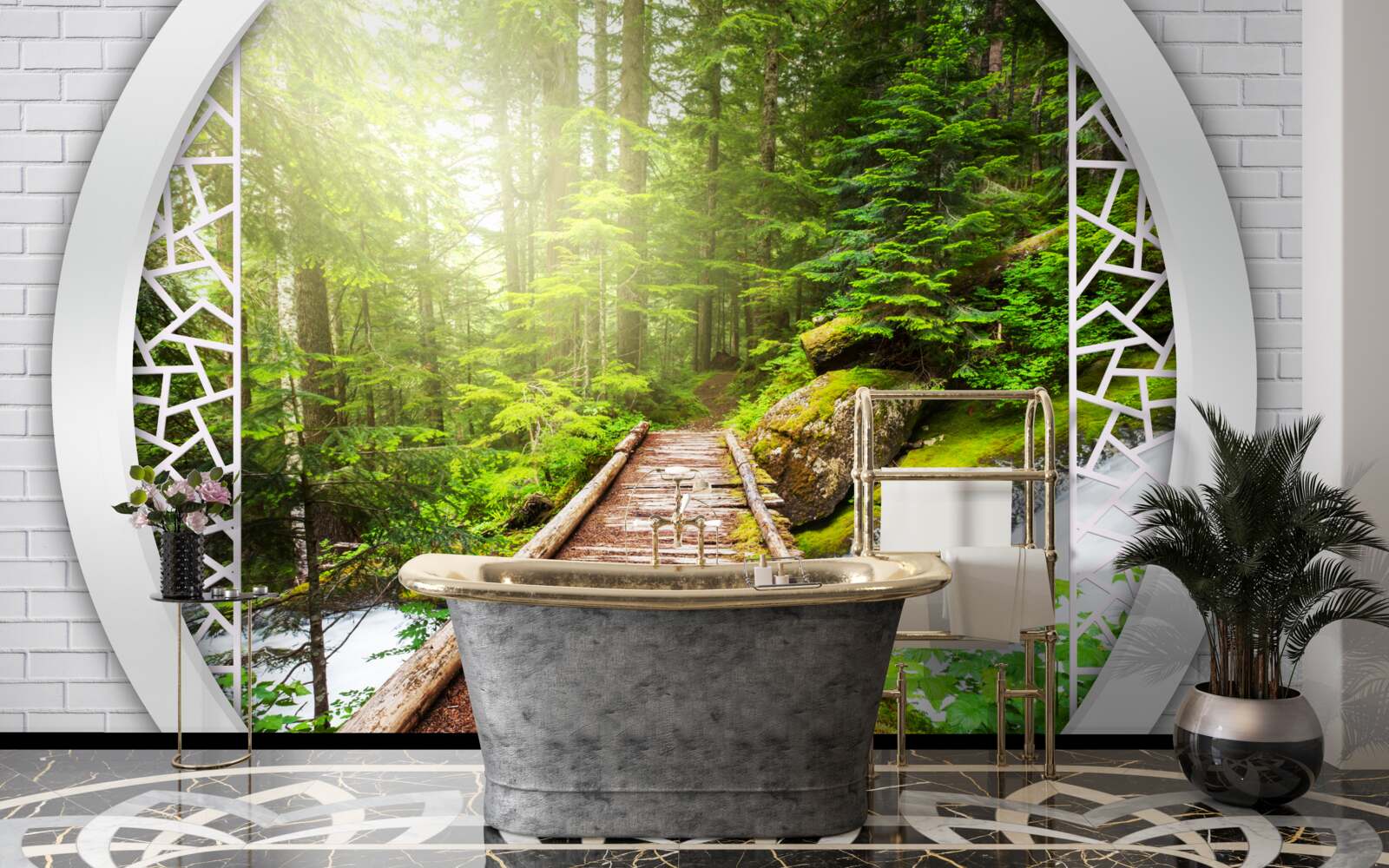 Fotobehang Bergpad door dicht bos