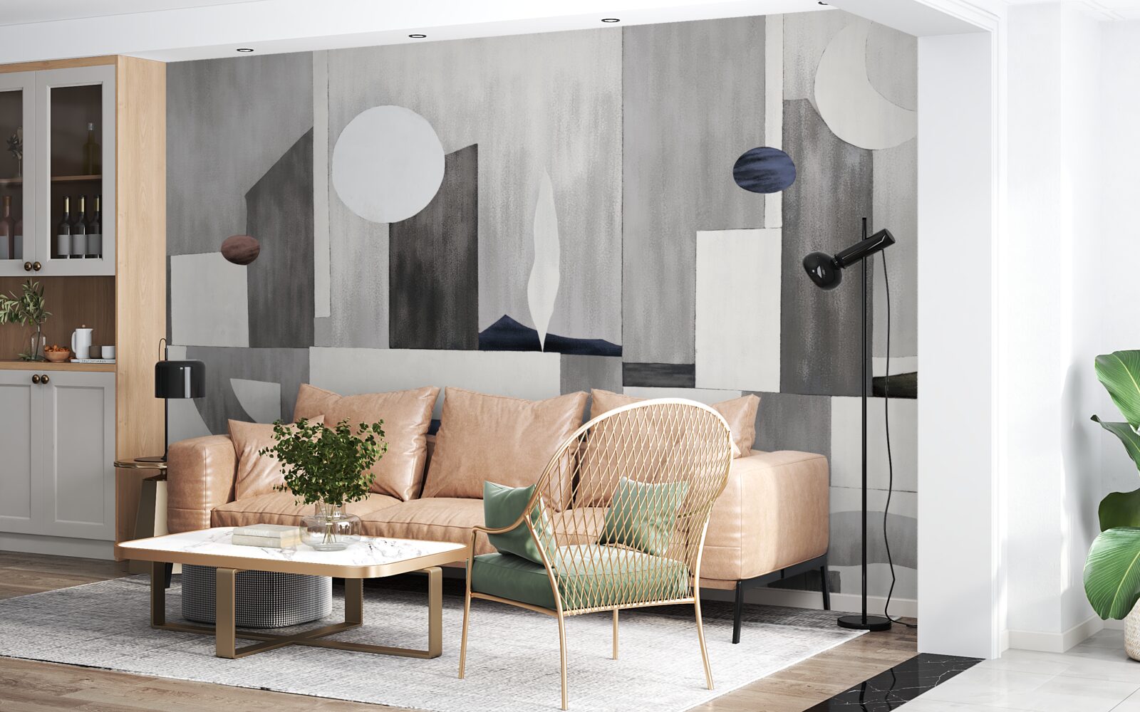 Fotobehang de stad ontwaakt onder de opkomende zon