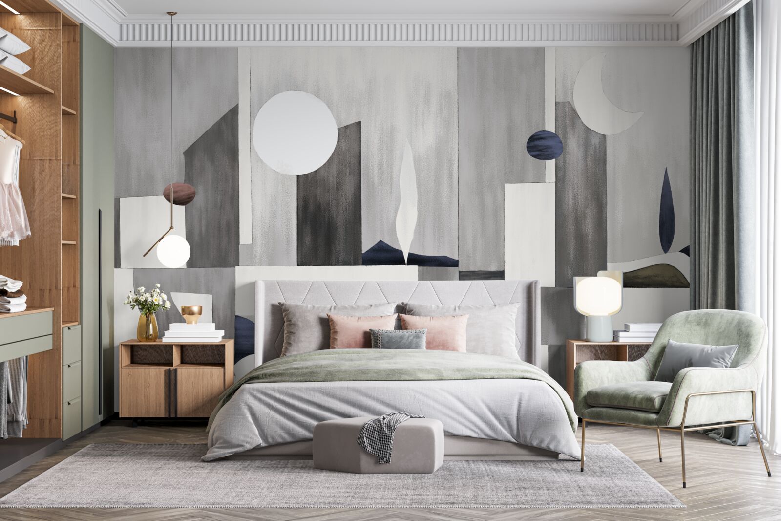 Fotobehang de stad ontwaakt onder de opkomende zon