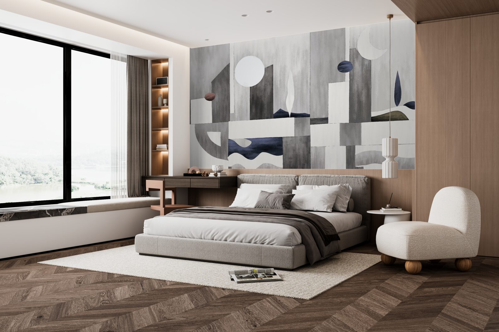 Fotobehang de stad ontwaakt onder de opkomende zon