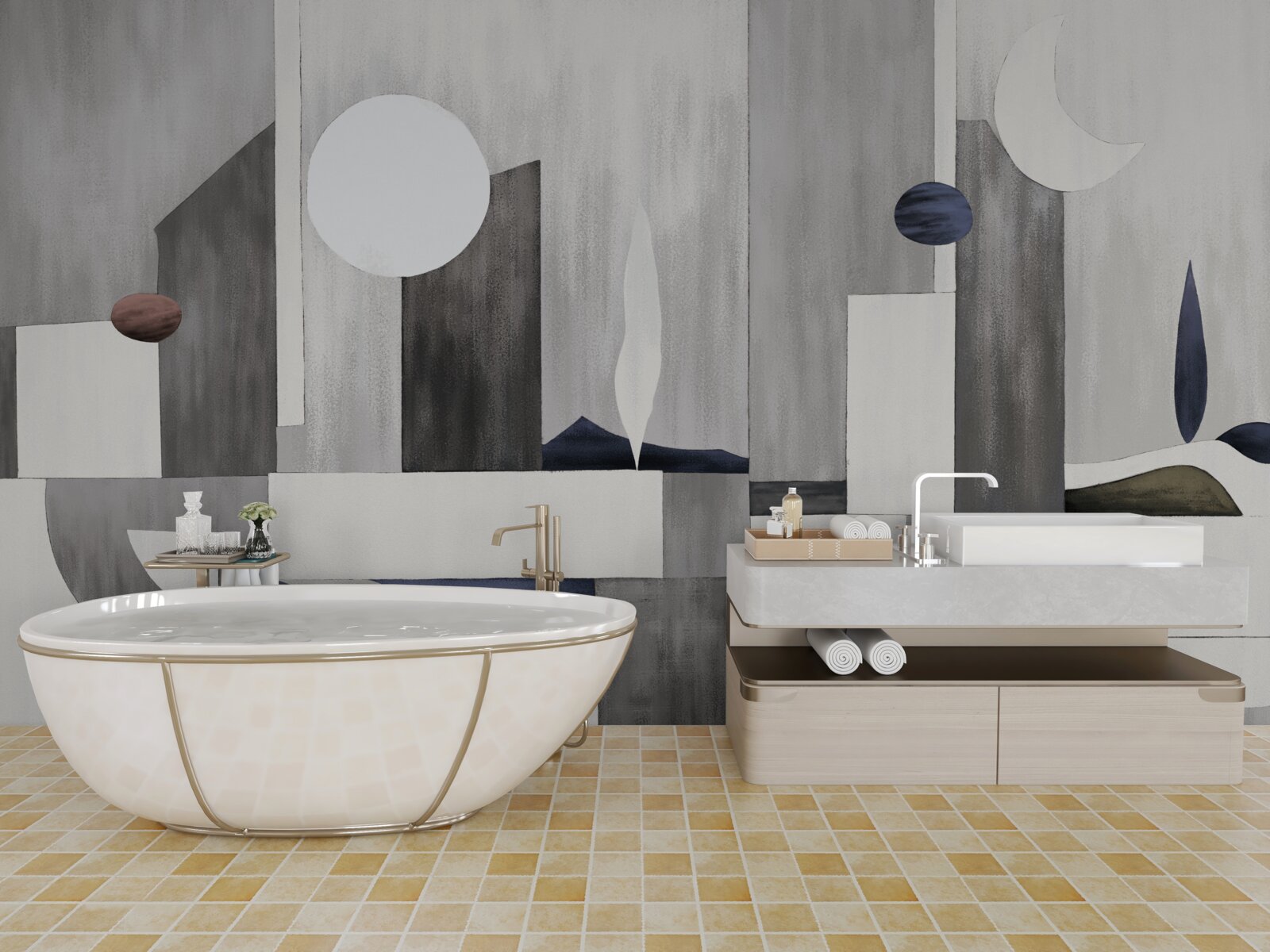 Fotobehang de stad ontwaakt onder de opkomende zon