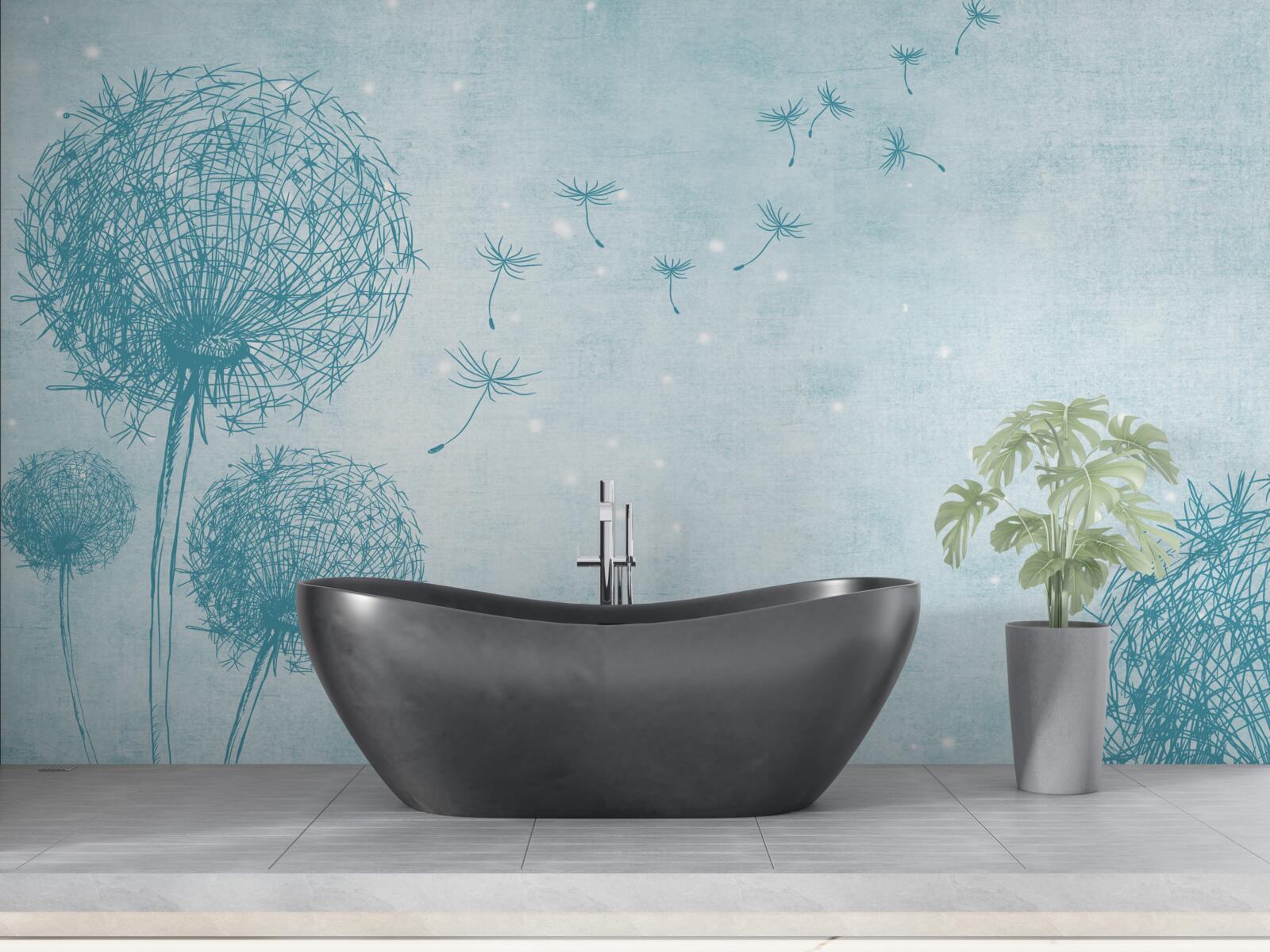 Fotobehang paardebloemen vliegen in de lucht