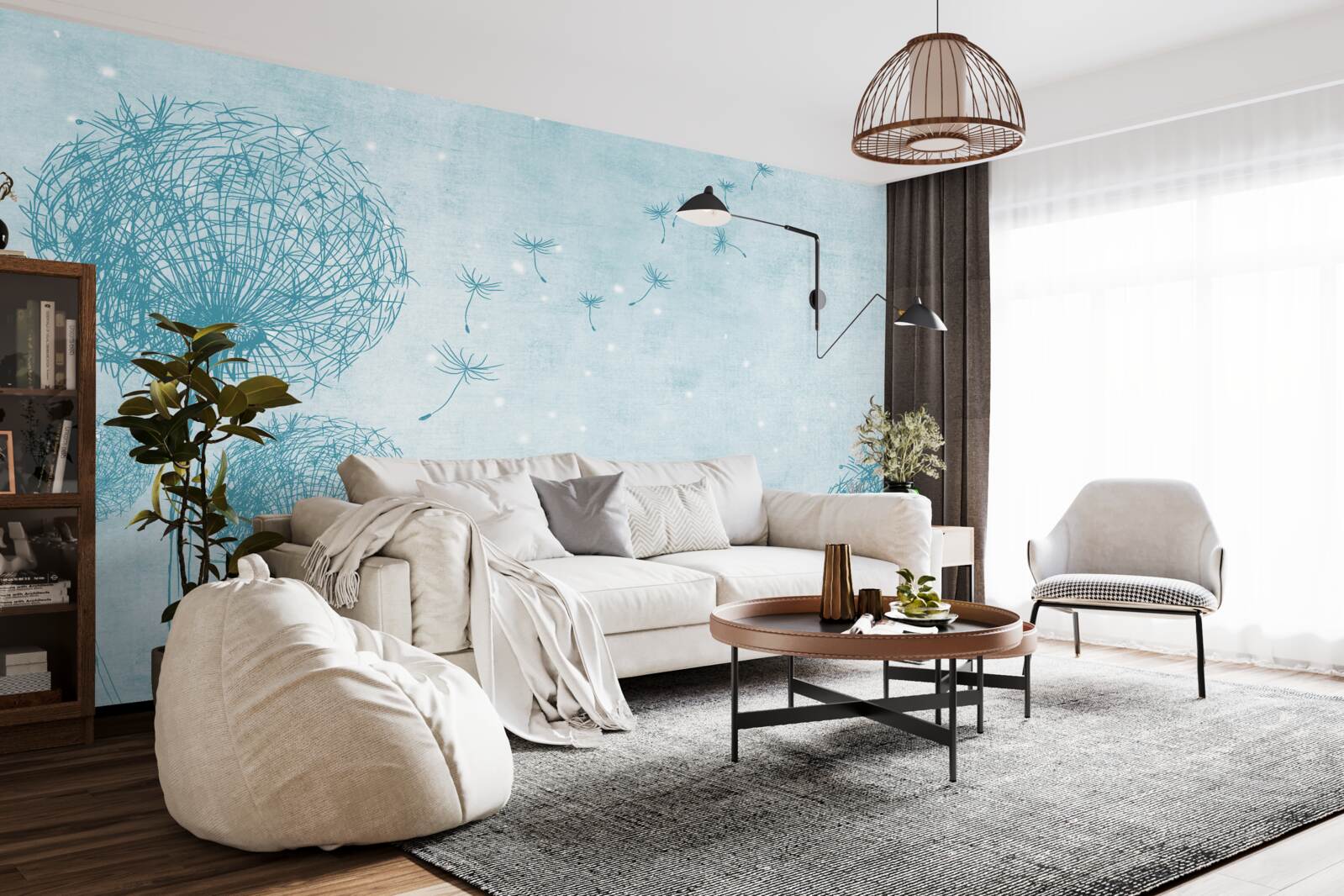 Fotobehang paardebloemen vliegen in de lucht