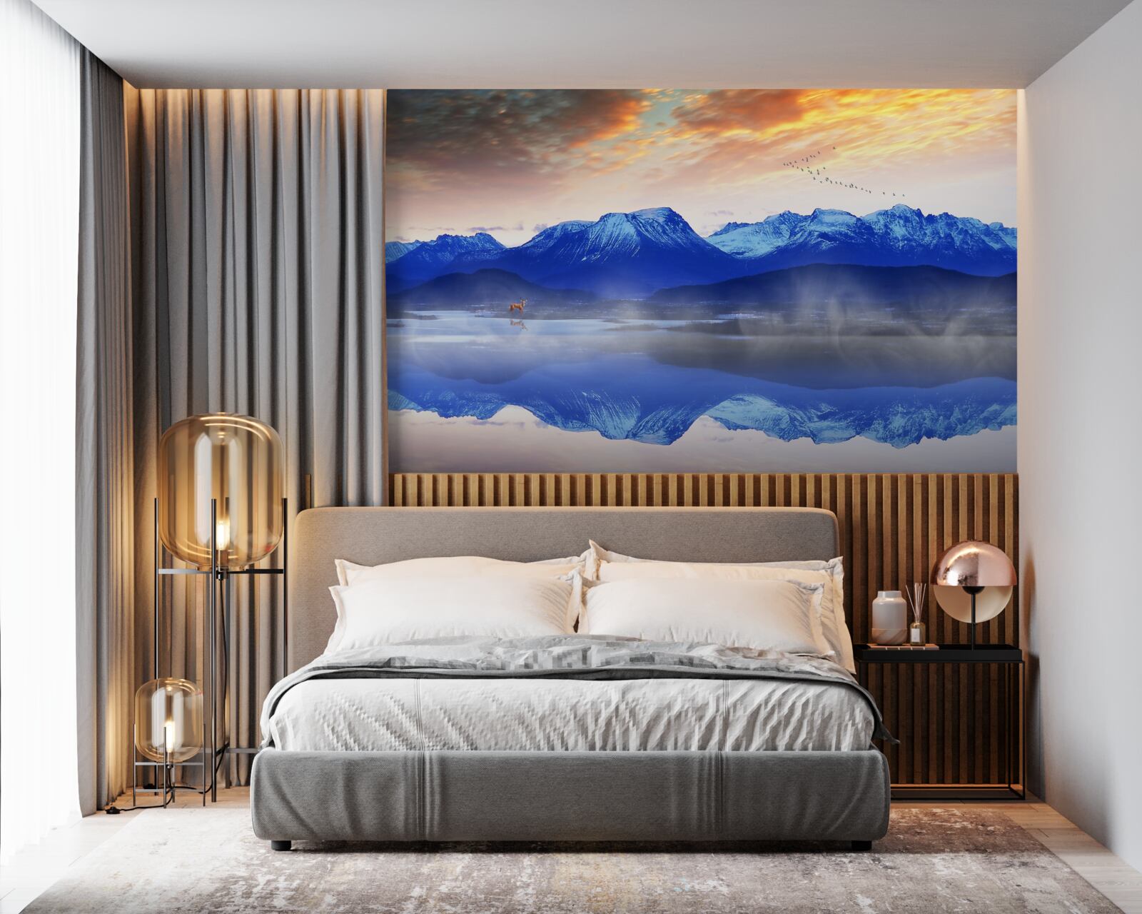 Fotobehang een mistige deken over het onstabiele wateroppervlak